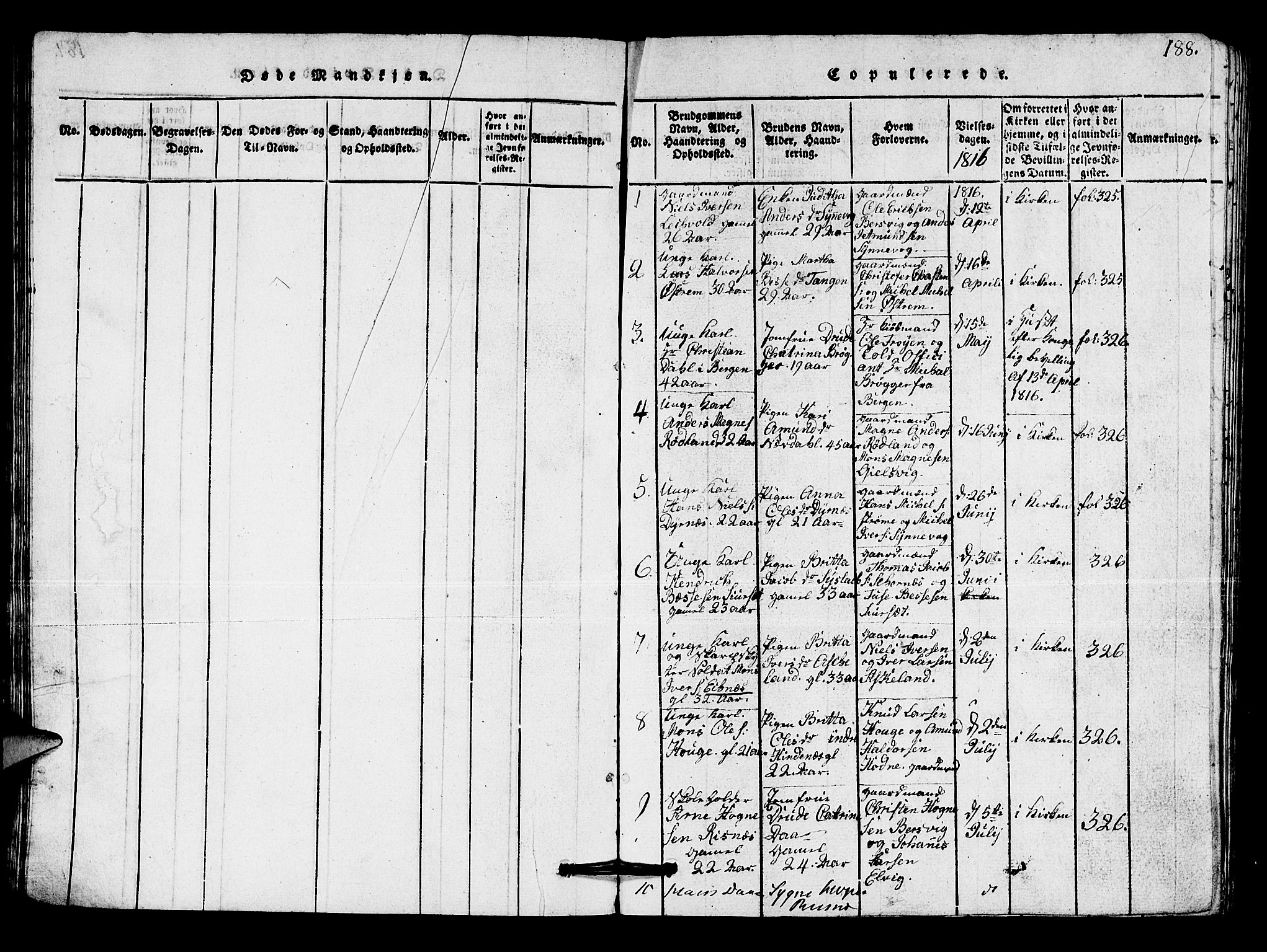 Lindås Sokneprestembete, SAB/A-76701/H/Hab: Parish register (copy) no. A 1, 1816-1823, p. 188