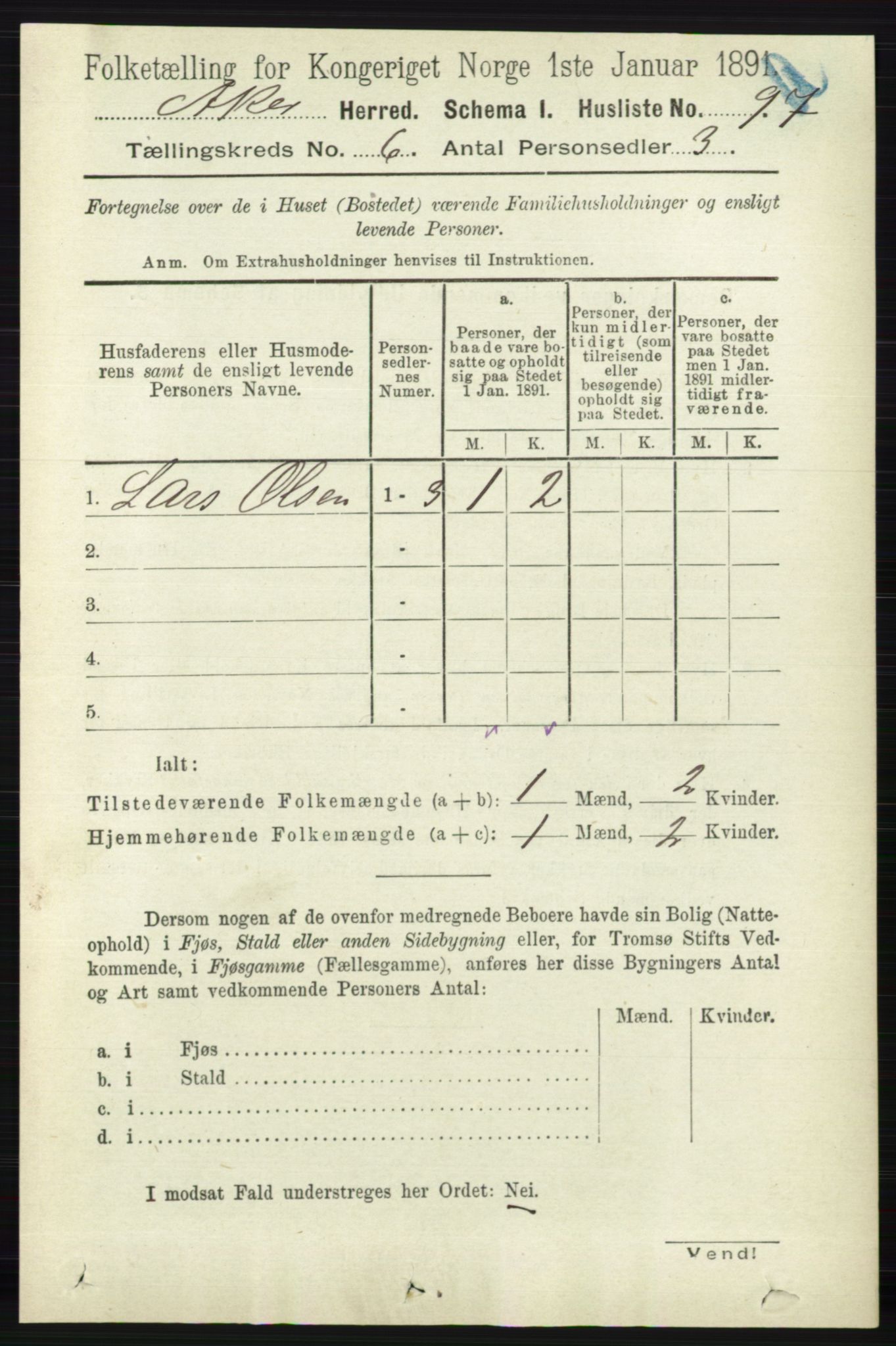 RA, 1891 census for 0218 Aker, 1891, p. 5505