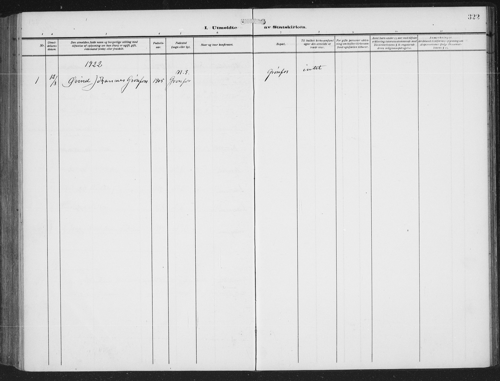 Nedre Eiker kirkebøker, AV/SAKO-A-612/F/Fa/L0007: Parish register (official) no. 7, 1912-1918, p. 322