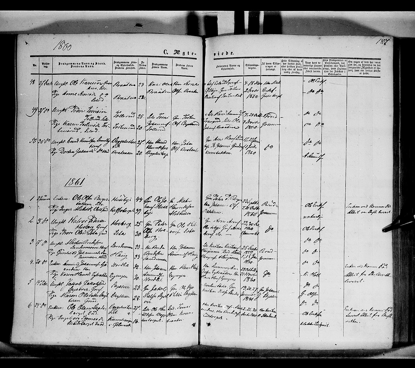 Grue prestekontor, SAH/PREST-036/H/Ha/Haa/L0009: Parish register (official) no. 9, 1859-1863, p. 187