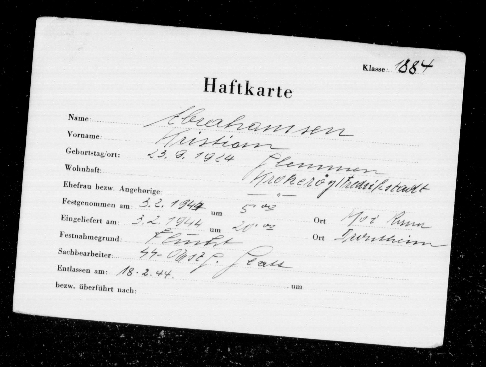 Befehlshaber der Sicherheitspolizei und des SD, AV/RA-RAFA-5969/F/Fc/L0002: Fangeregister Falstad: A - Brauten, 1941-1945