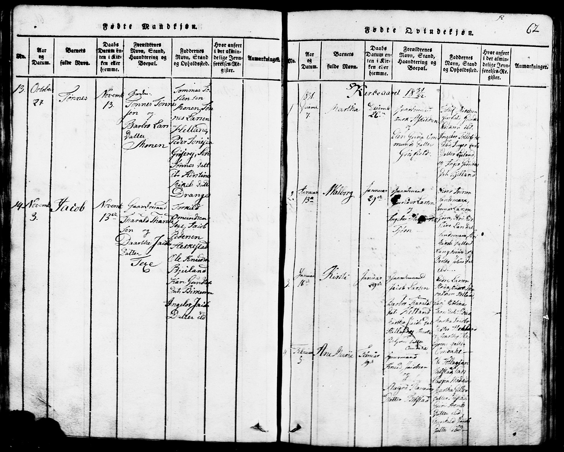 Lund sokneprestkontor, AV/SAST-A-101809/S07/L0001: Parish register (copy) no. B 1, 1815-1853, p. 62