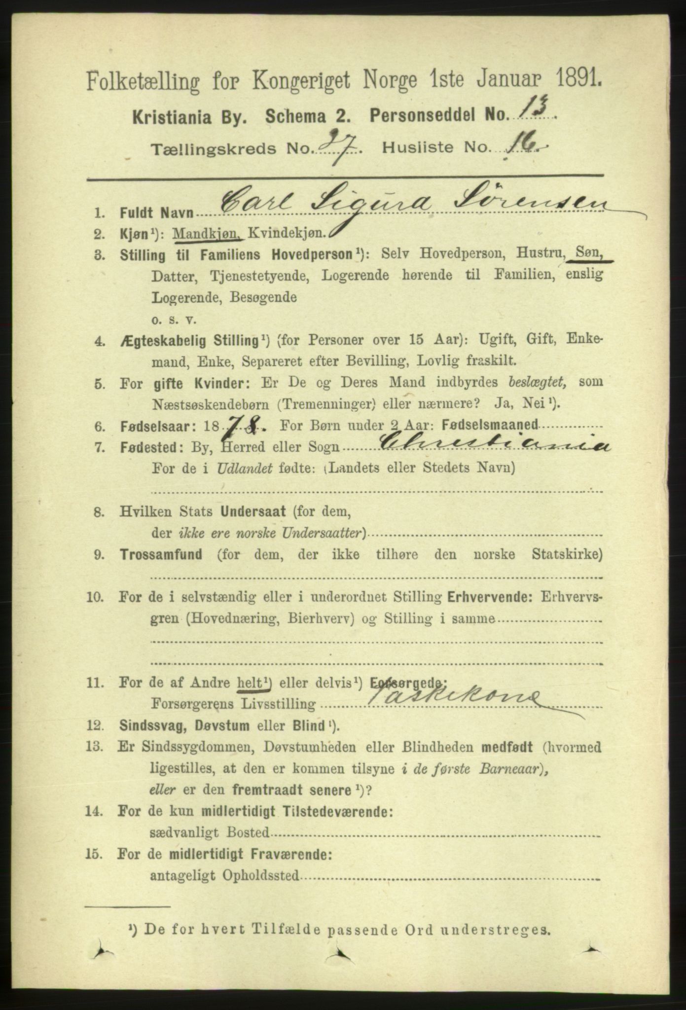 RA, 1891 census for 0301 Kristiania, 1891, p. 14156