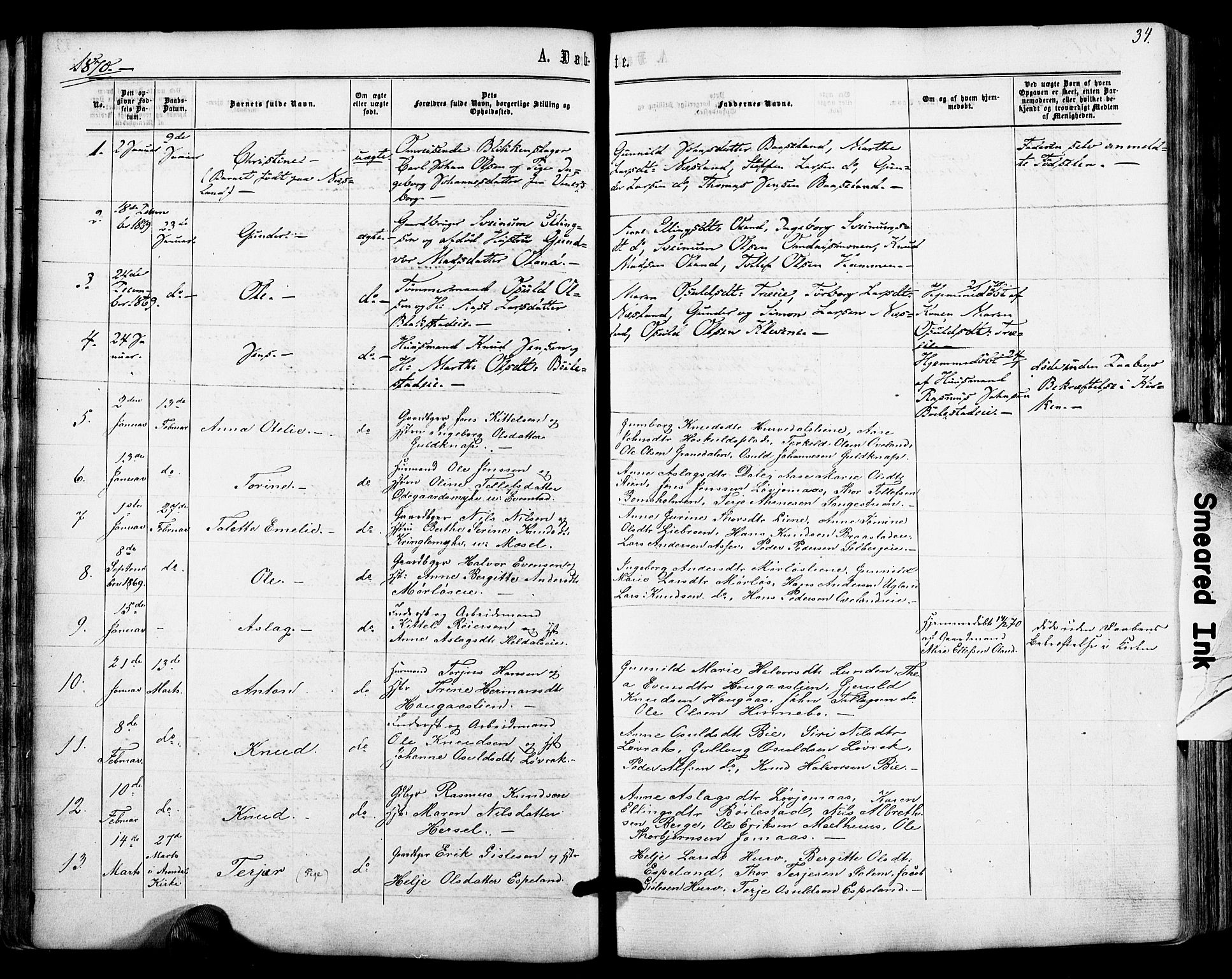 Froland sokneprestkontor, AV/SAK-1111-0013/F/Fa/L0003: Parish register (official) no. A 3, 1864-1881, p. 34