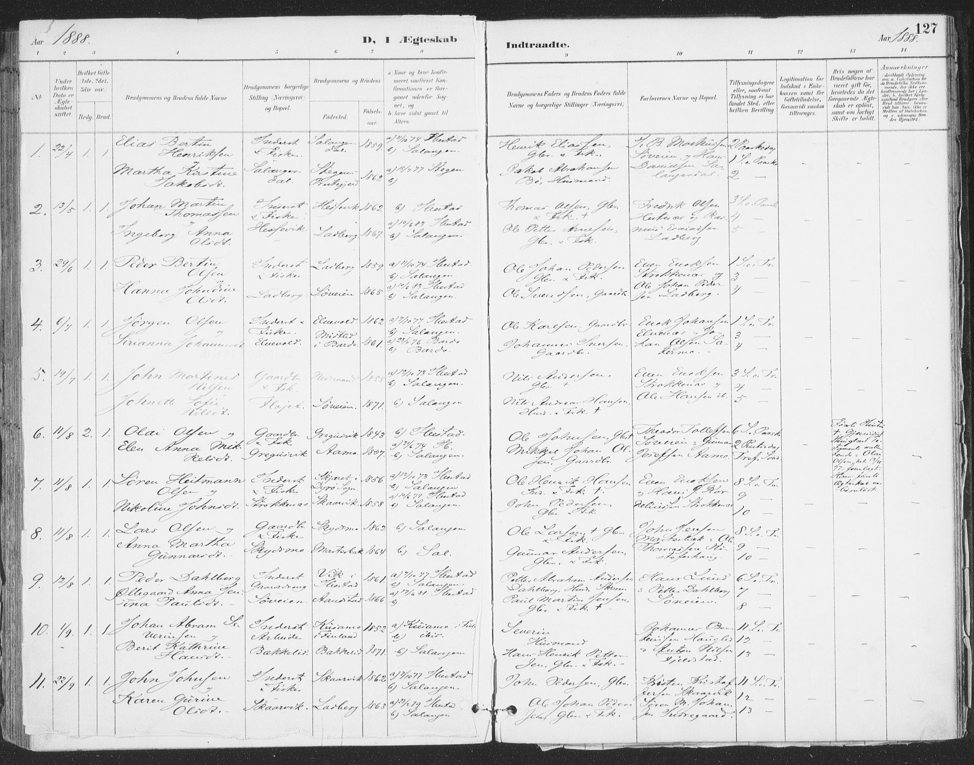 Ibestad sokneprestembete, SATØ/S-0077/H/Ha/Haa/L0015kirke: Parish register (official) no. 15, 1888-1899, p. 127