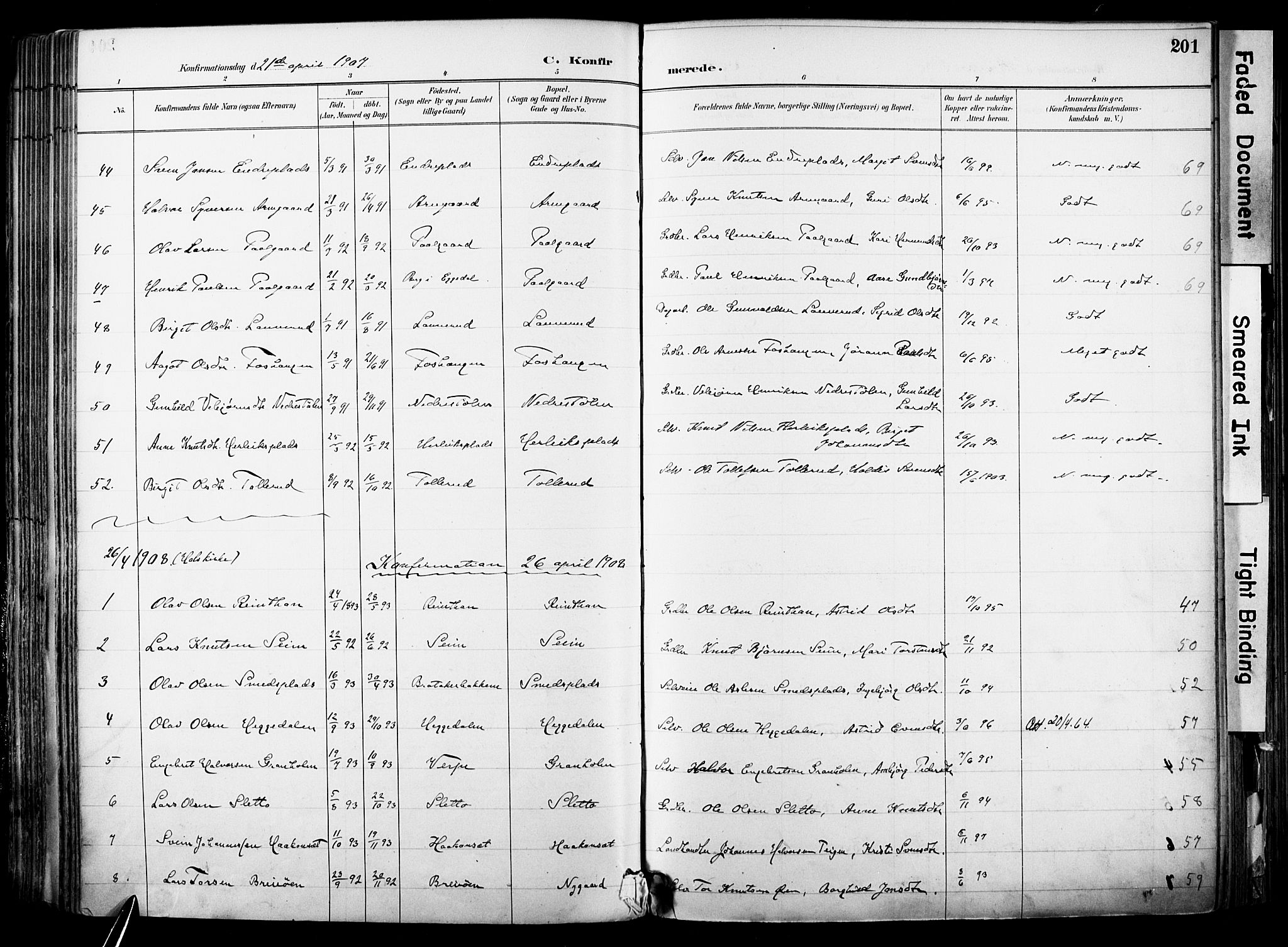 Hol kirkebøker, SAKO/A-227/F/Fa/L0003: Parish register (official) no. I 3, 1887-1918, p. 201