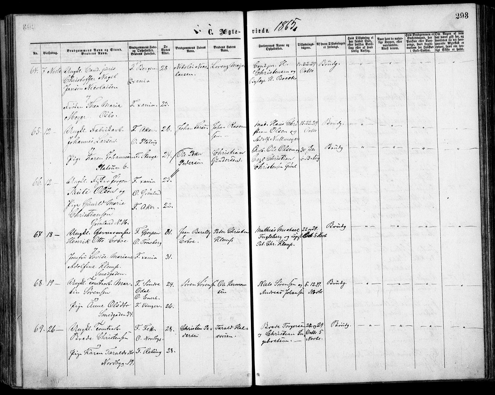 Grønland prestekontor Kirkebøker, AV/SAO-A-10848/F/Fa/L0003: Parish register (official) no. 3, 1862-1868, p. 293