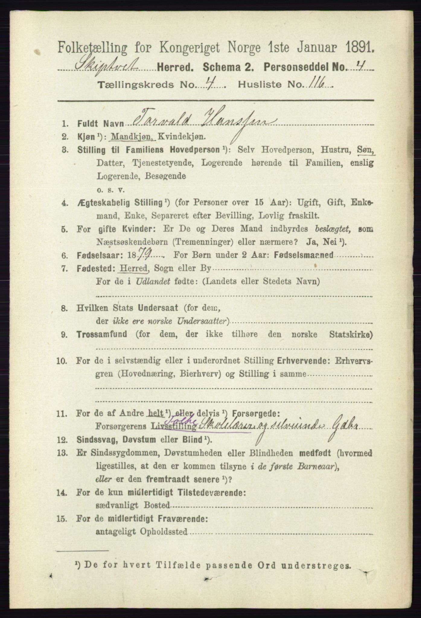 RA, 1891 census for 0127 Skiptvet, 1891, p. 2565