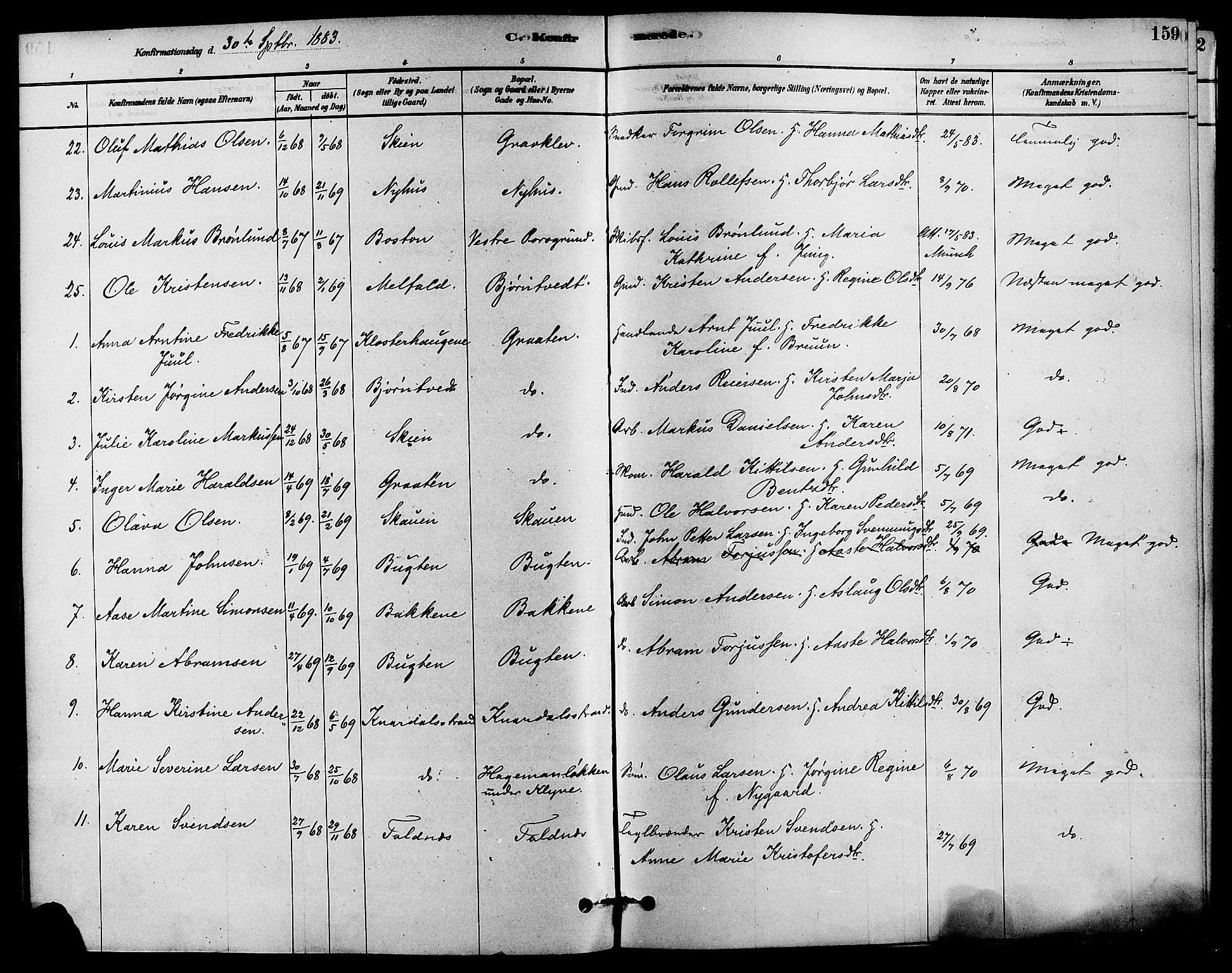 Solum kirkebøker, AV/SAKO-A-306/F/Fa/L0009: Parish register (official) no. I 9, 1877-1887, p. 159