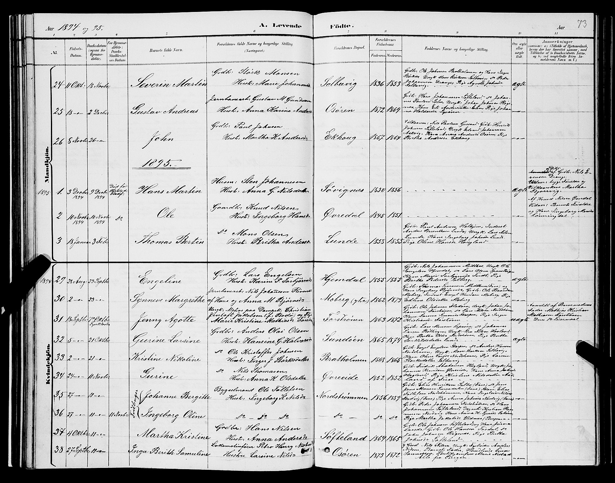 Os sokneprestembete, AV/SAB-A-99929: Parish register (copy) no. A 2, 1880-1896, p. 73