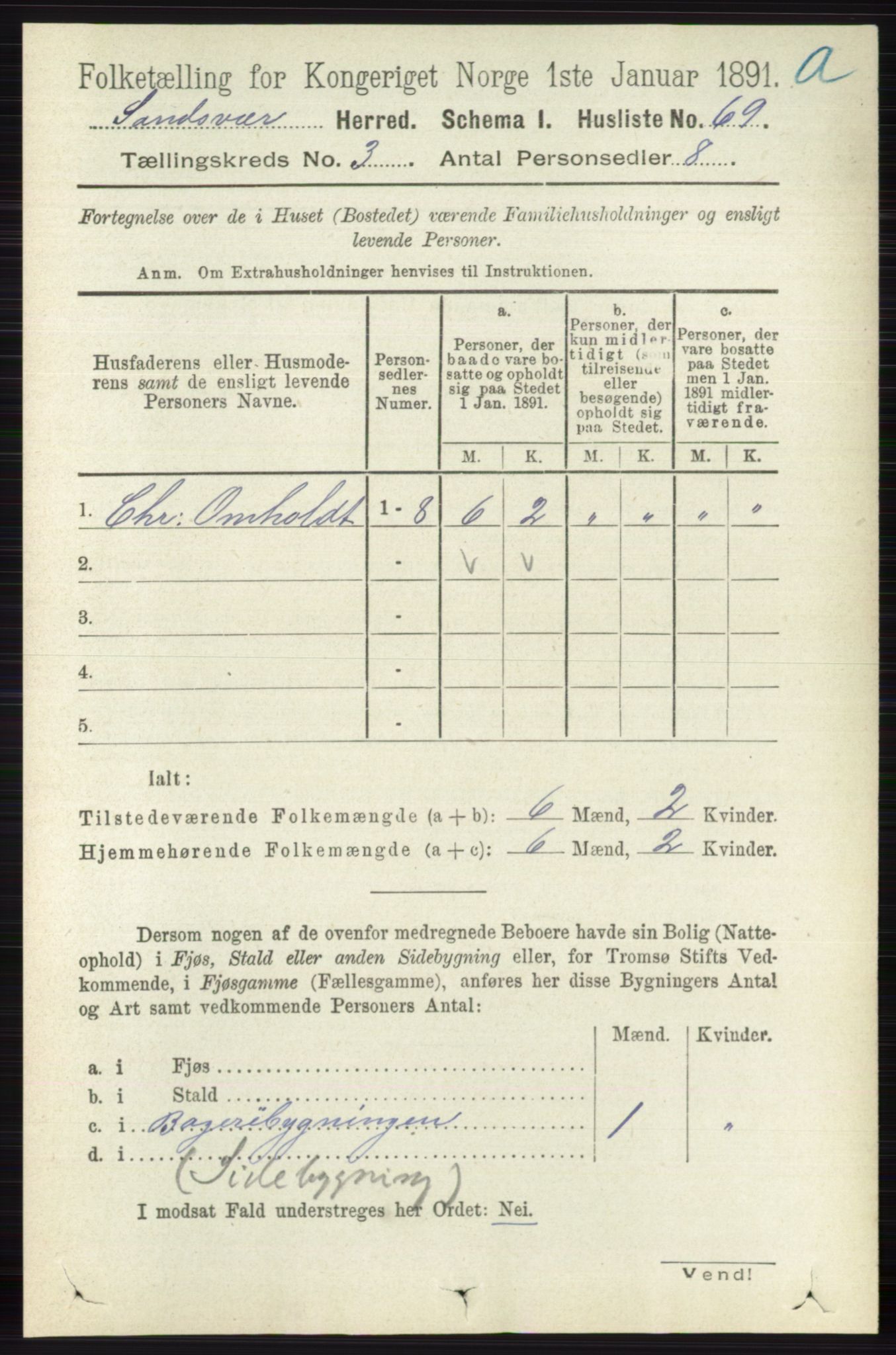 RA, 1891 census for 0629 Sandsvær, 1891, p. 1271