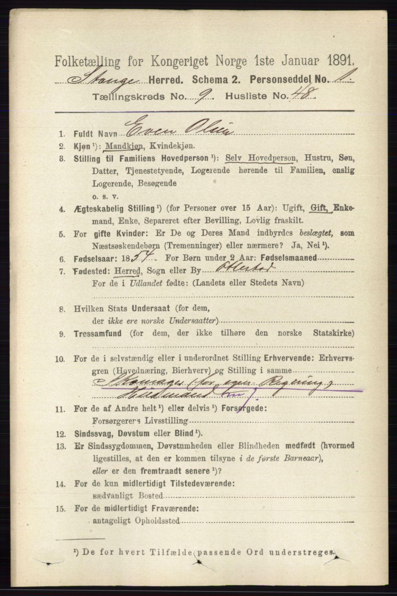 RA, 1891 census for 0417 Stange, 1891, p. 6319