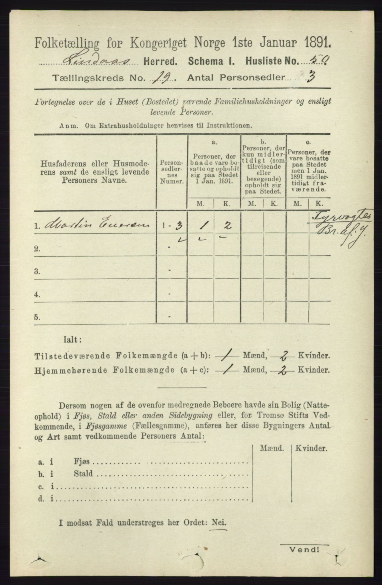 RA, 1891 census for 1263 Lindås, 1891, p. 6922
