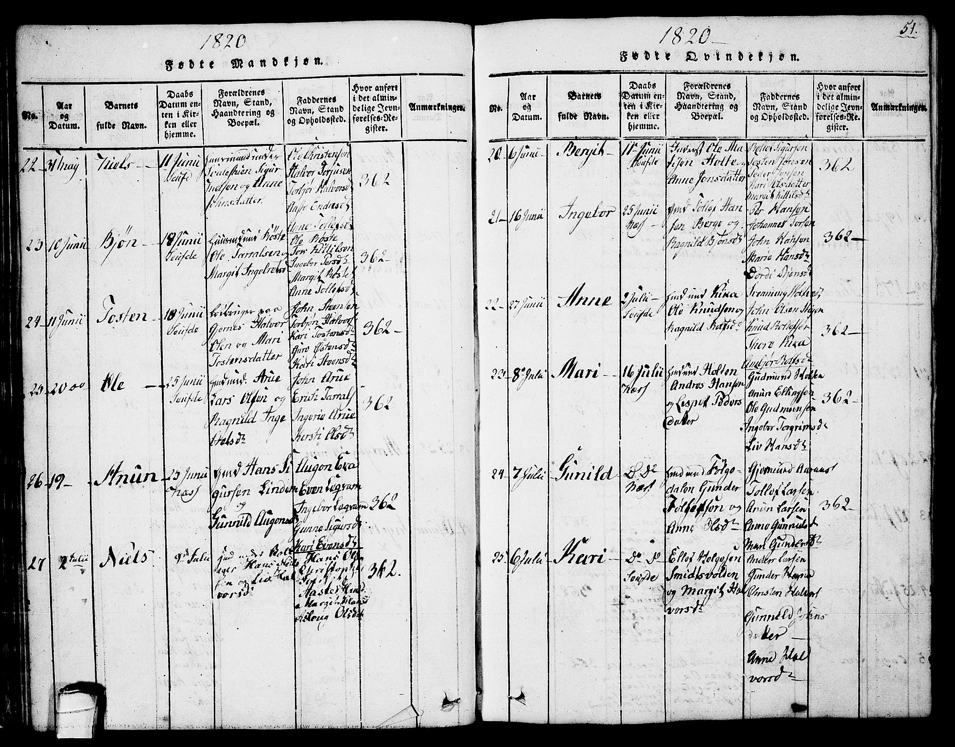 Sauherad kirkebøker, AV/SAKO-A-298/G/Ga/L0001: Parish register (copy) no. I 1, 1815-1827, p. 51