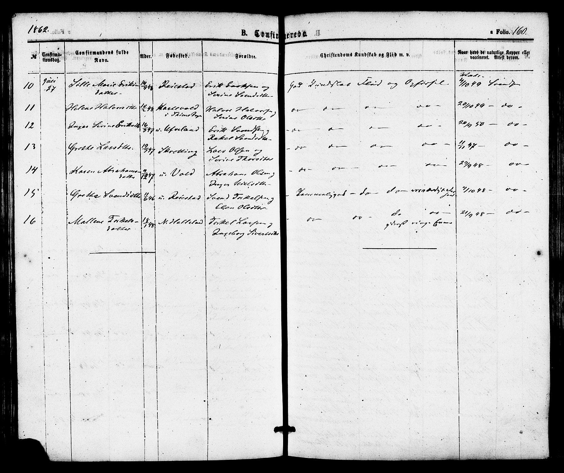 Hå sokneprestkontor, AV/SAST-A-101801/001/30BA/L0009: Parish register (official) no. A 8, 1855-1878, p. 160