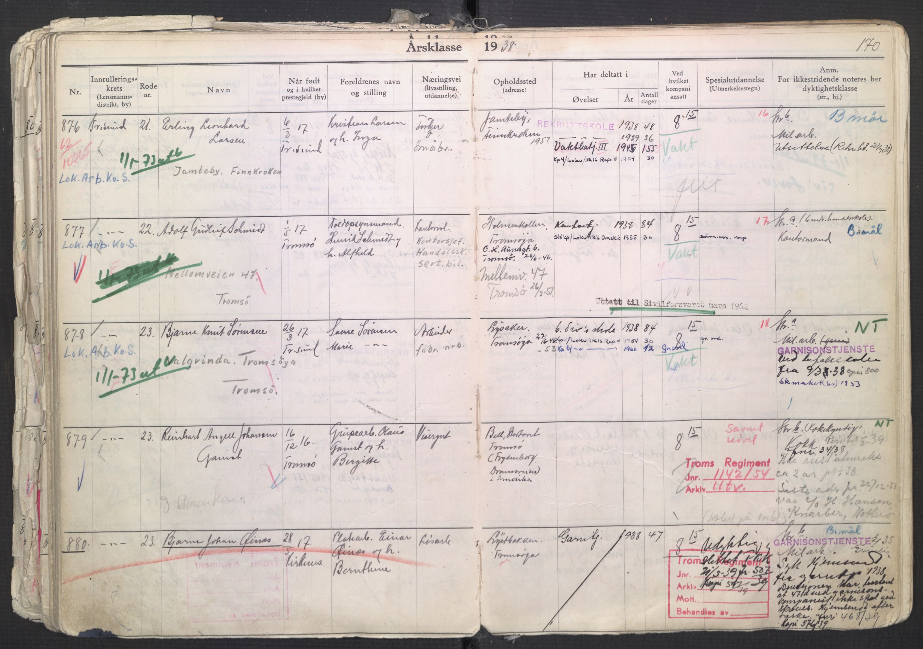 Forsvaret, Troms infanteriregiment nr. 16, AV/RA-RAFA-3146/P/Pa/L0007/0003: Ruller / Rulle for regimentets menige mannskaper, årsklasse 1938, 1938, p. 170