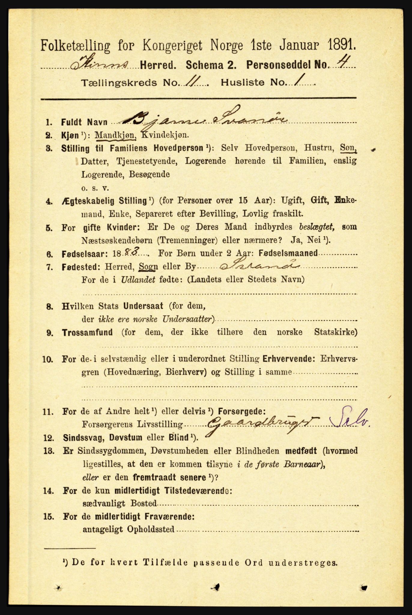 RA, 1891 census for 1437 Kinn, 1891, p. 4059