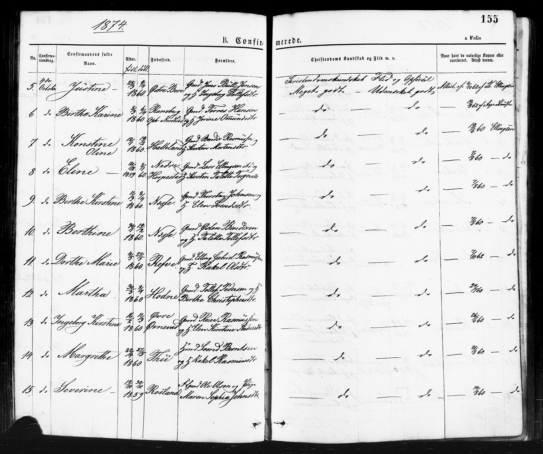 Klepp sokneprestkontor, AV/SAST-A-101803/001/3/30BA/L0006: Parish register (official) no. A 6, 1871-1885, p. 155