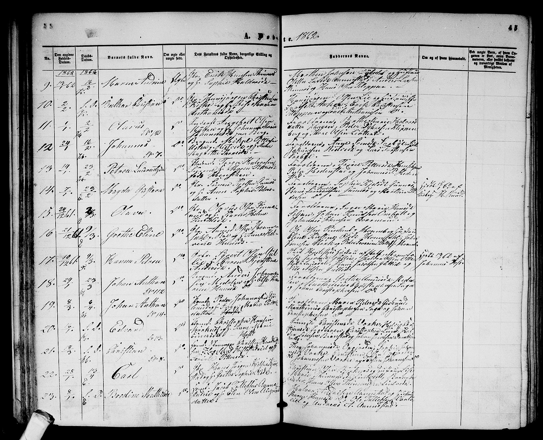 Sandsvær kirkebøker, SAKO/A-244/G/Ga/L0005: Parish register (copy) no. I 5, 1857-1873, p. 45