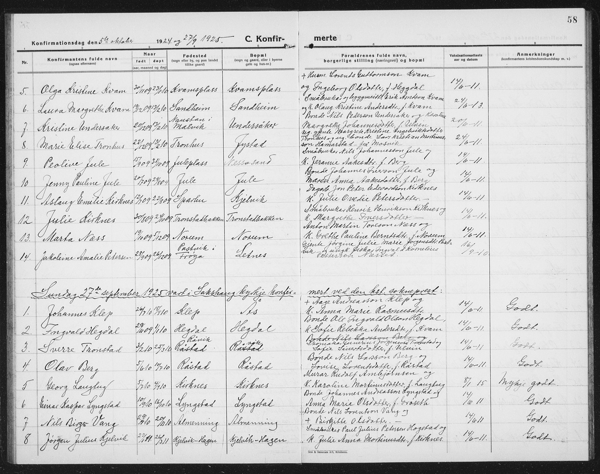 Ministerialprotokoller, klokkerbøker og fødselsregistre - Nord-Trøndelag, SAT/A-1458/730/L0303: Parish register (copy) no. 730C06, 1924-1933, p. 58