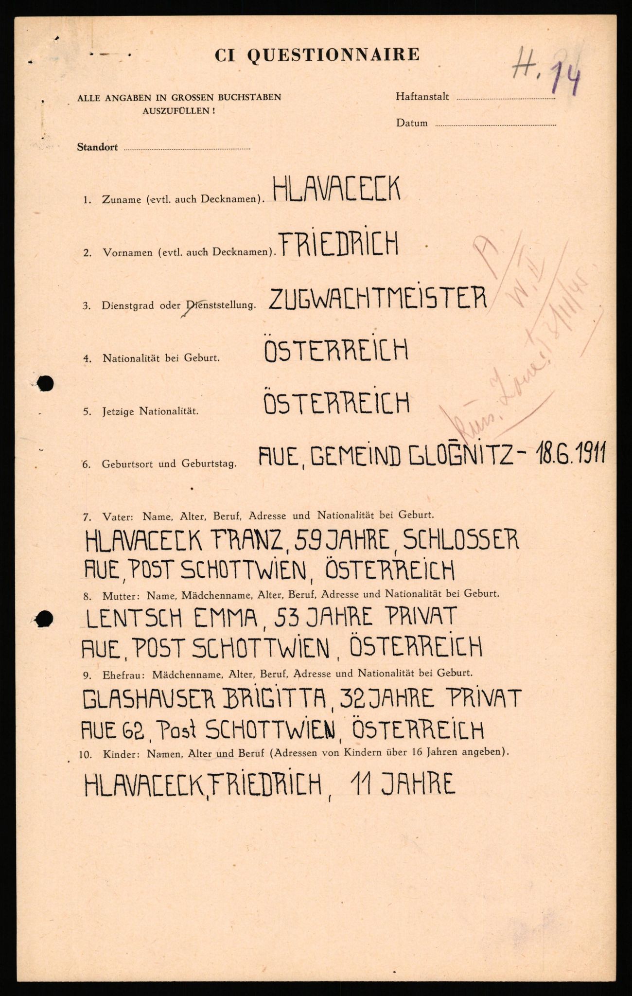 Forsvaret, Forsvarets overkommando II, AV/RA-RAFA-3915/D/Db/L0038: CI Questionaires. Tyske okkupasjonsstyrker i Norge. Østerrikere., 1945-1946, p. 440