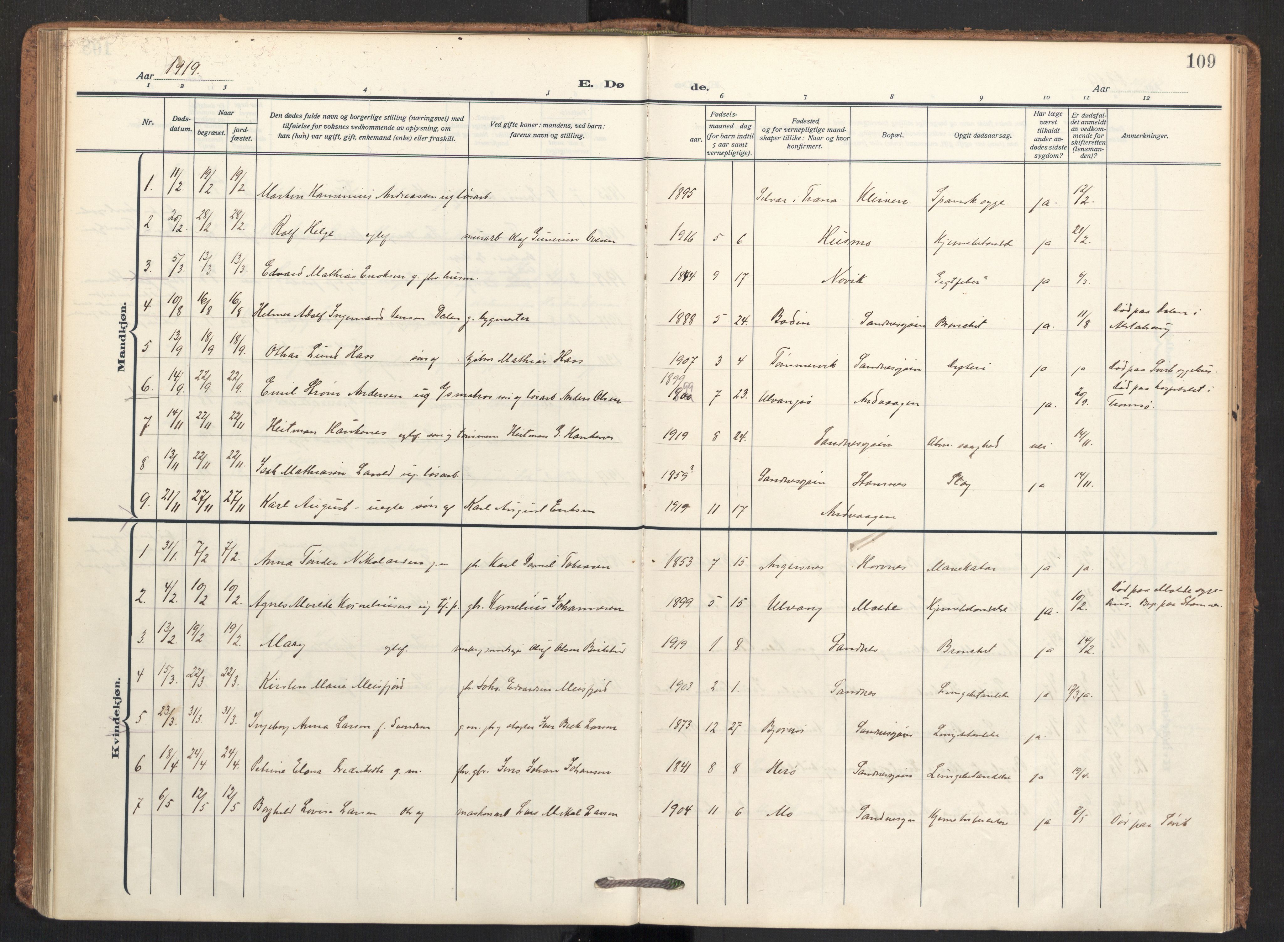 Ministerialprotokoller, klokkerbøker og fødselsregistre - Nordland, AV/SAT-A-1459/831/L0473: Parish register (official) no. 831A04, 1909-1934, p. 109