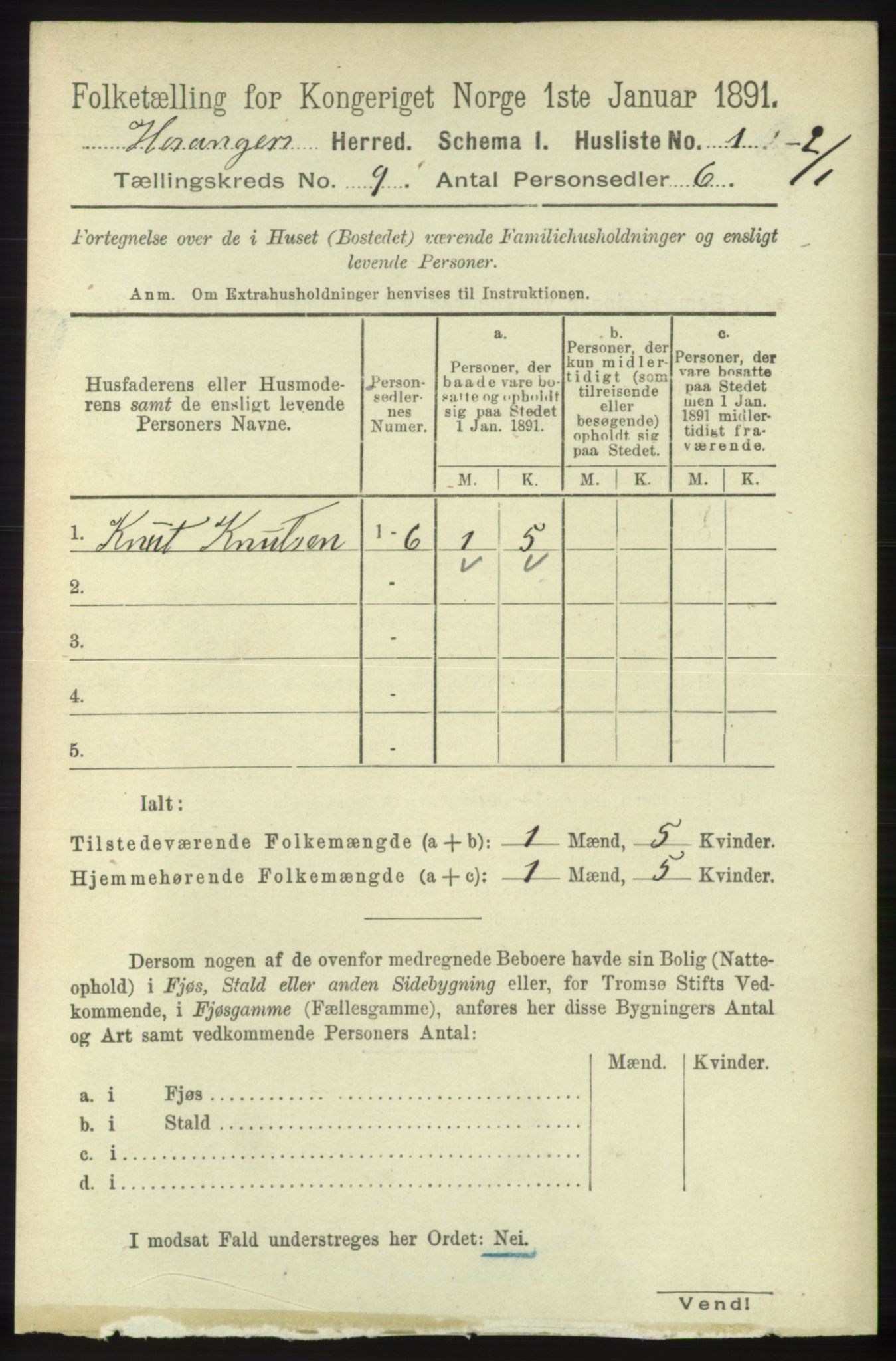 RA, 1891 census for 1253 Hosanger, 1891, p. 3270