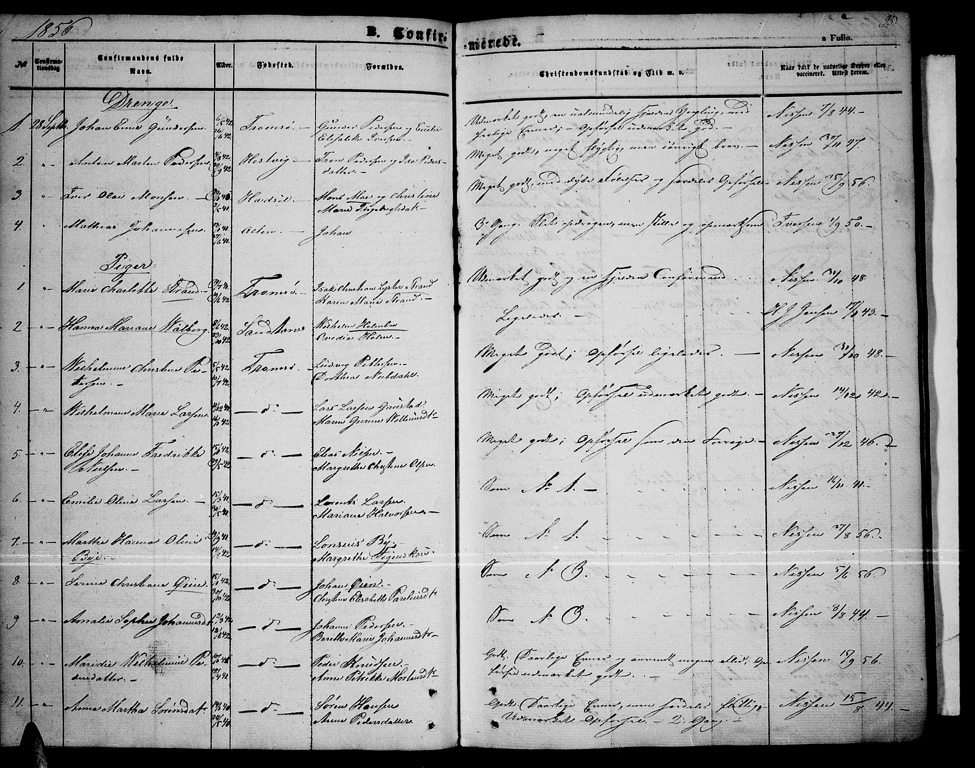 Tromsø sokneprestkontor/stiftsprosti/domprosti, AV/SATØ-S-1343/G/Gb/L0006klokker: Parish register (copy) no. 6, 1857-1866, p. 95