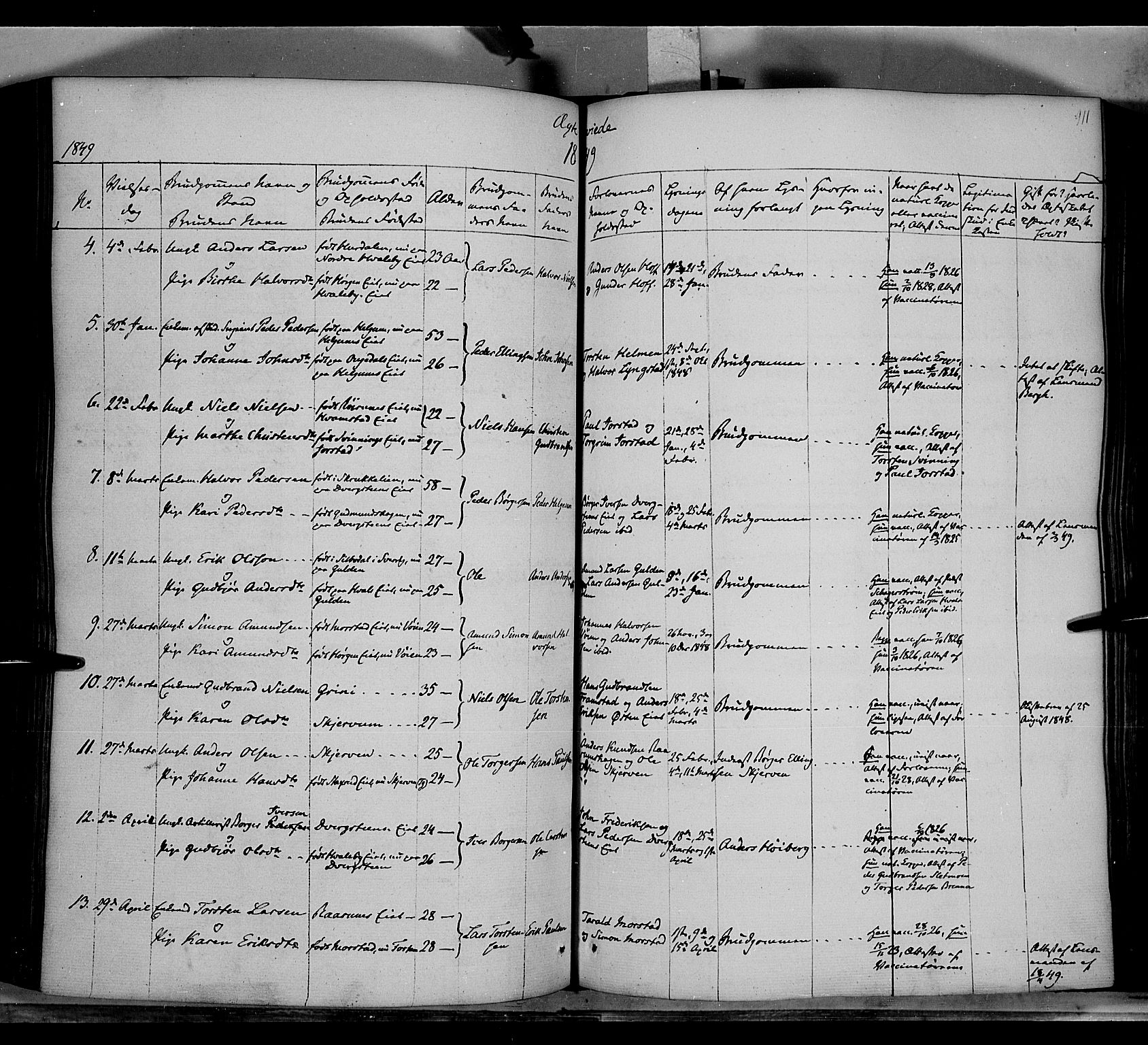 Gran prestekontor, AV/SAH-PREST-112/H/Ha/Haa/L0011: Parish register (official) no. 11, 1842-1856, p. 910-911