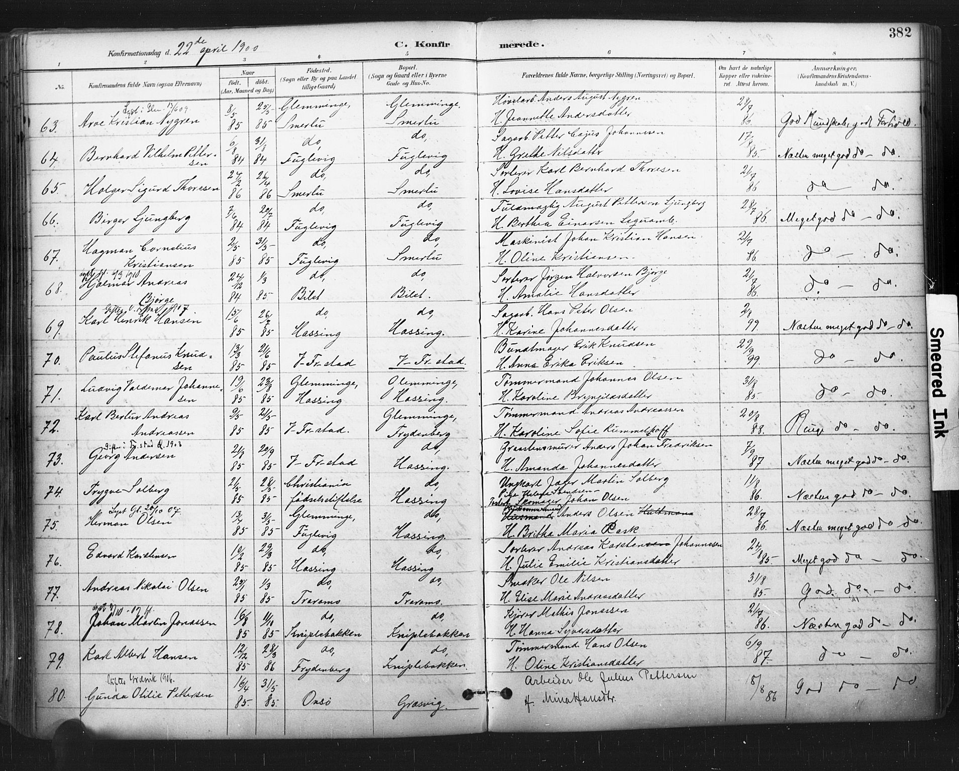 Glemmen prestekontor Kirkebøker, SAO/A-10908/F/Fa/L0013: Parish register (official) no. 13, 1892-1907, p. 382