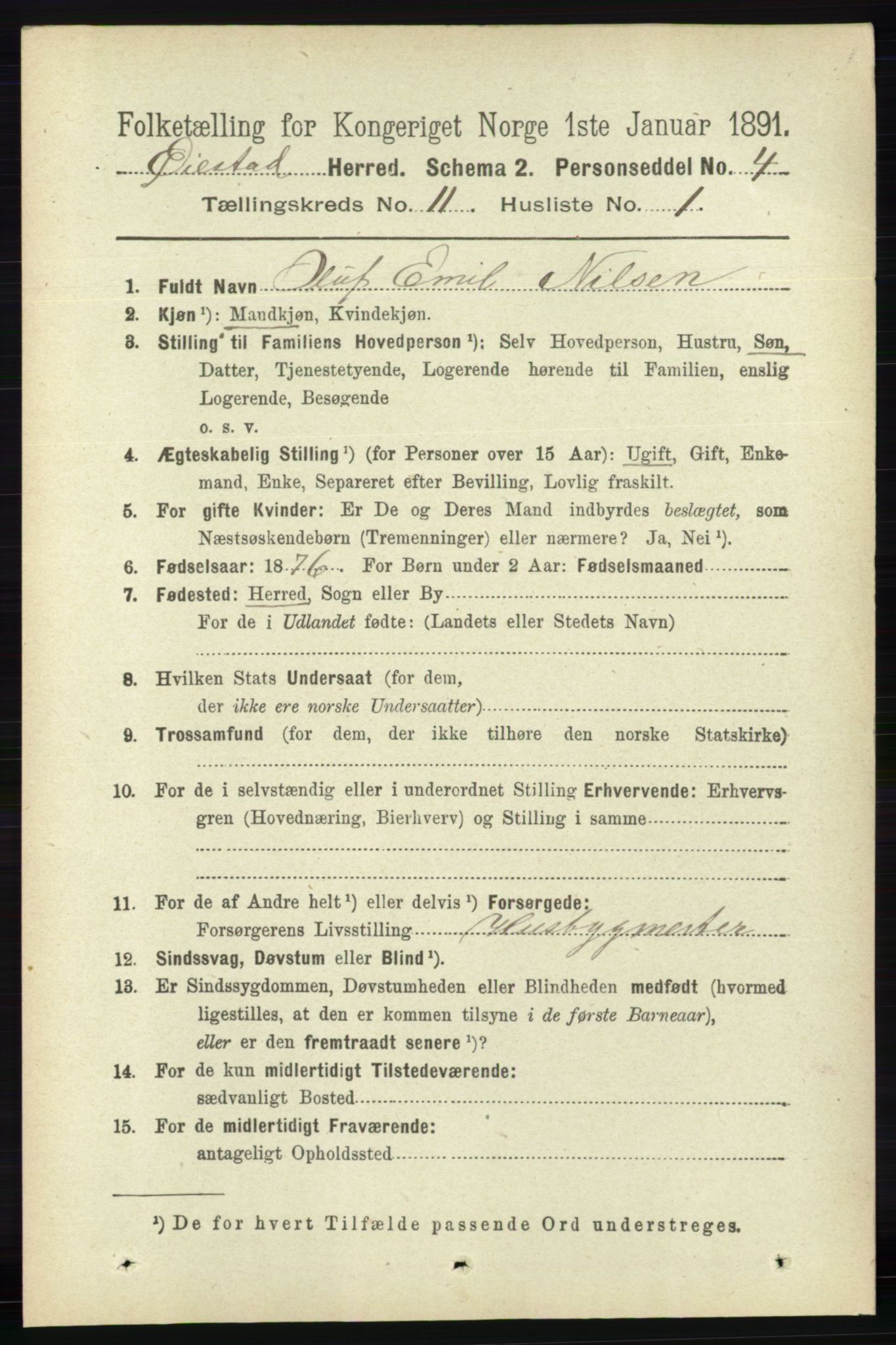 RA, 1891 census for 0920 Øyestad, 1891, p. 4815