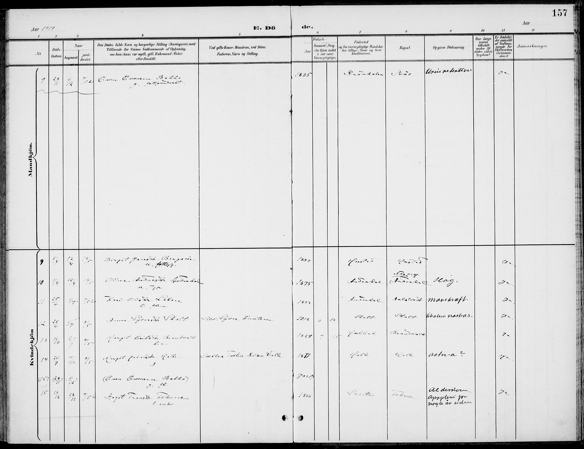 Gol kirkebøker, AV/SAKO-A-226/F/Fb/L0002: Parish register (official) no. II 2, 1900-1921, p. 157