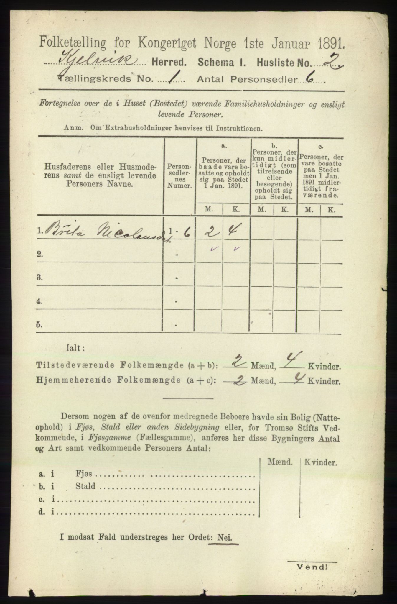 RA, 1891 census for 2019 Kjelvik, 1891, p. 27