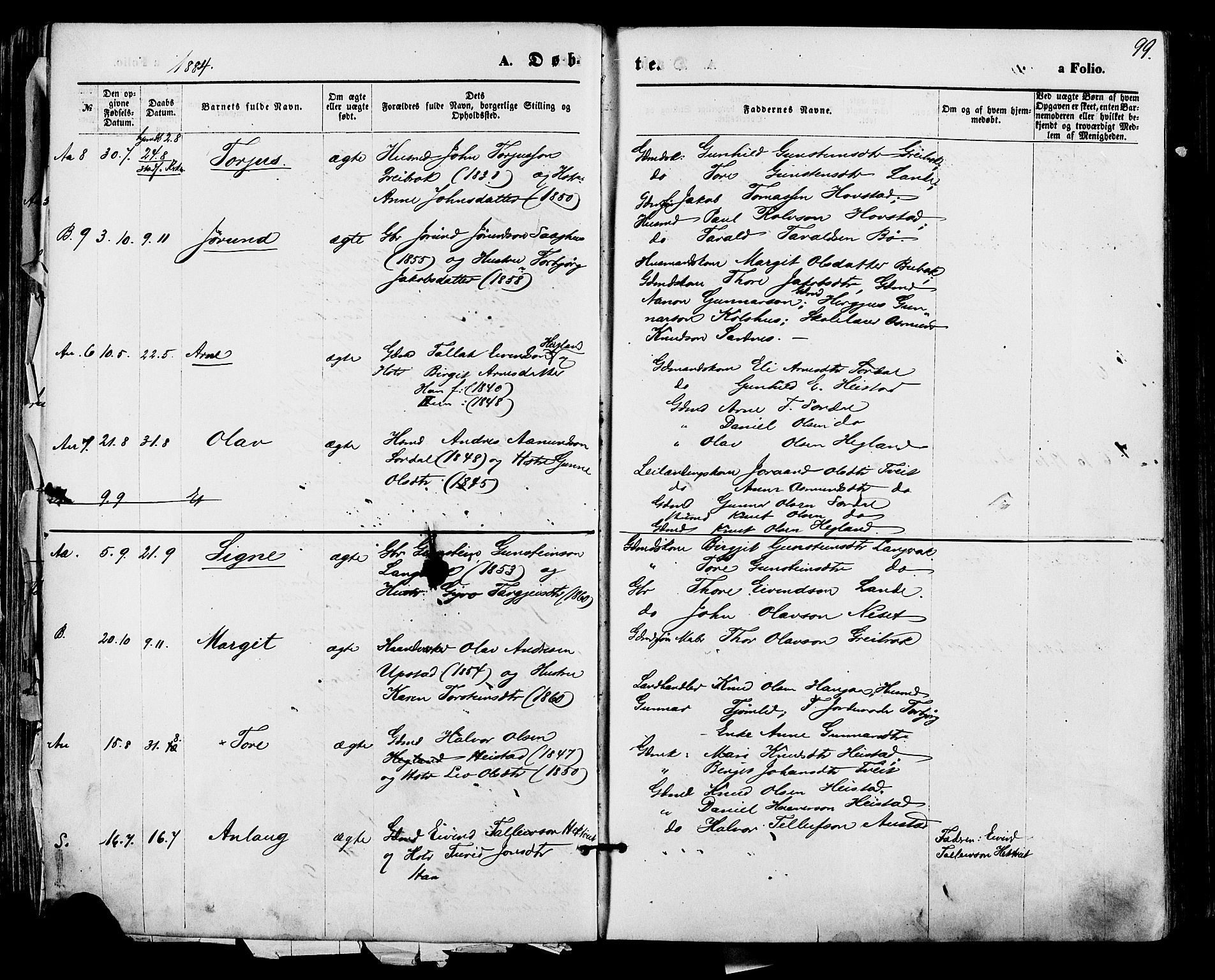 Bygland sokneprestkontor, AV/SAK-1111-0006/F/Fa/Fab/L0006: Parish register (official) no. A 6, 1873-1884, p. 99