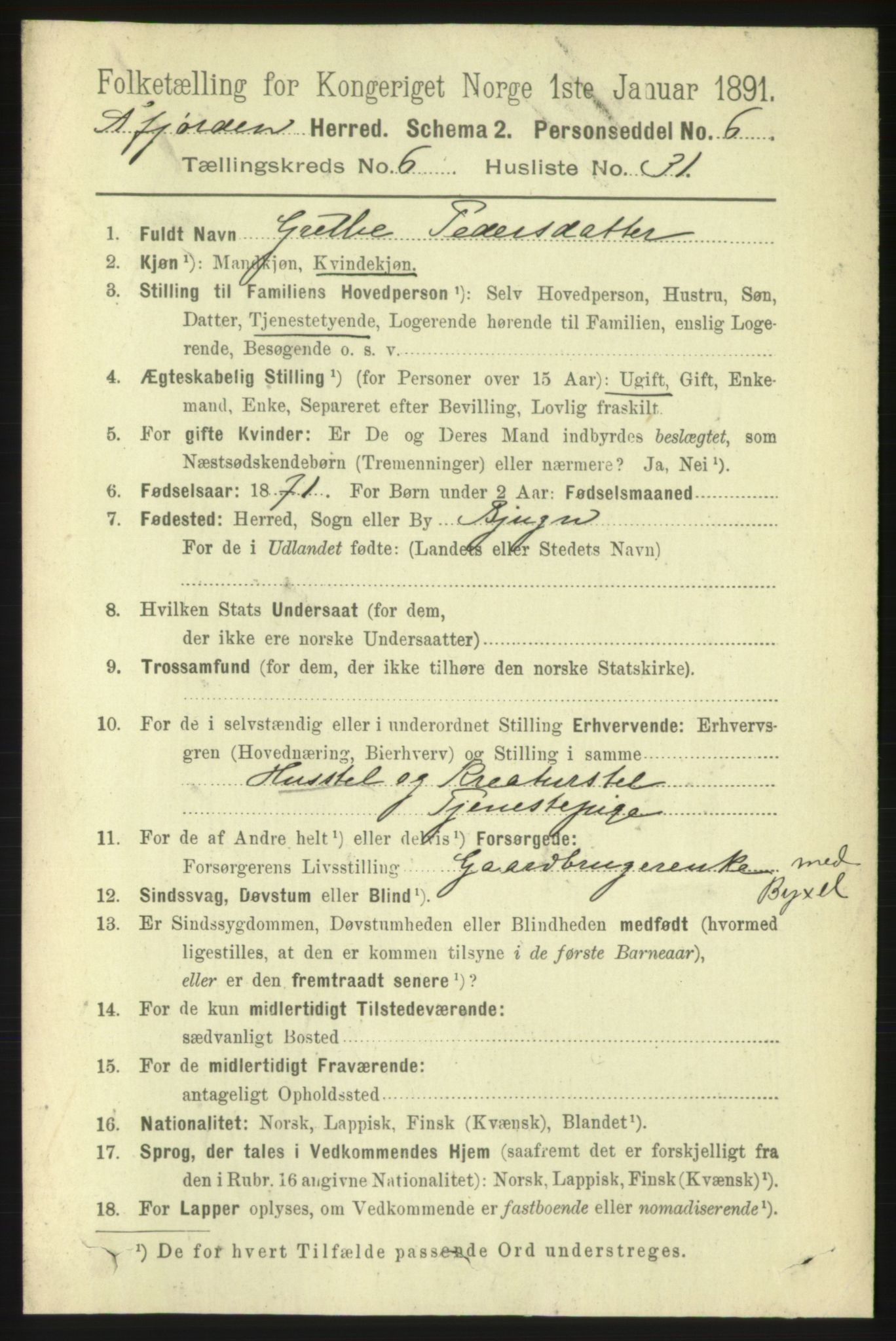 RA, 1891 census for 1630 Åfjord, 1891, p. 1666