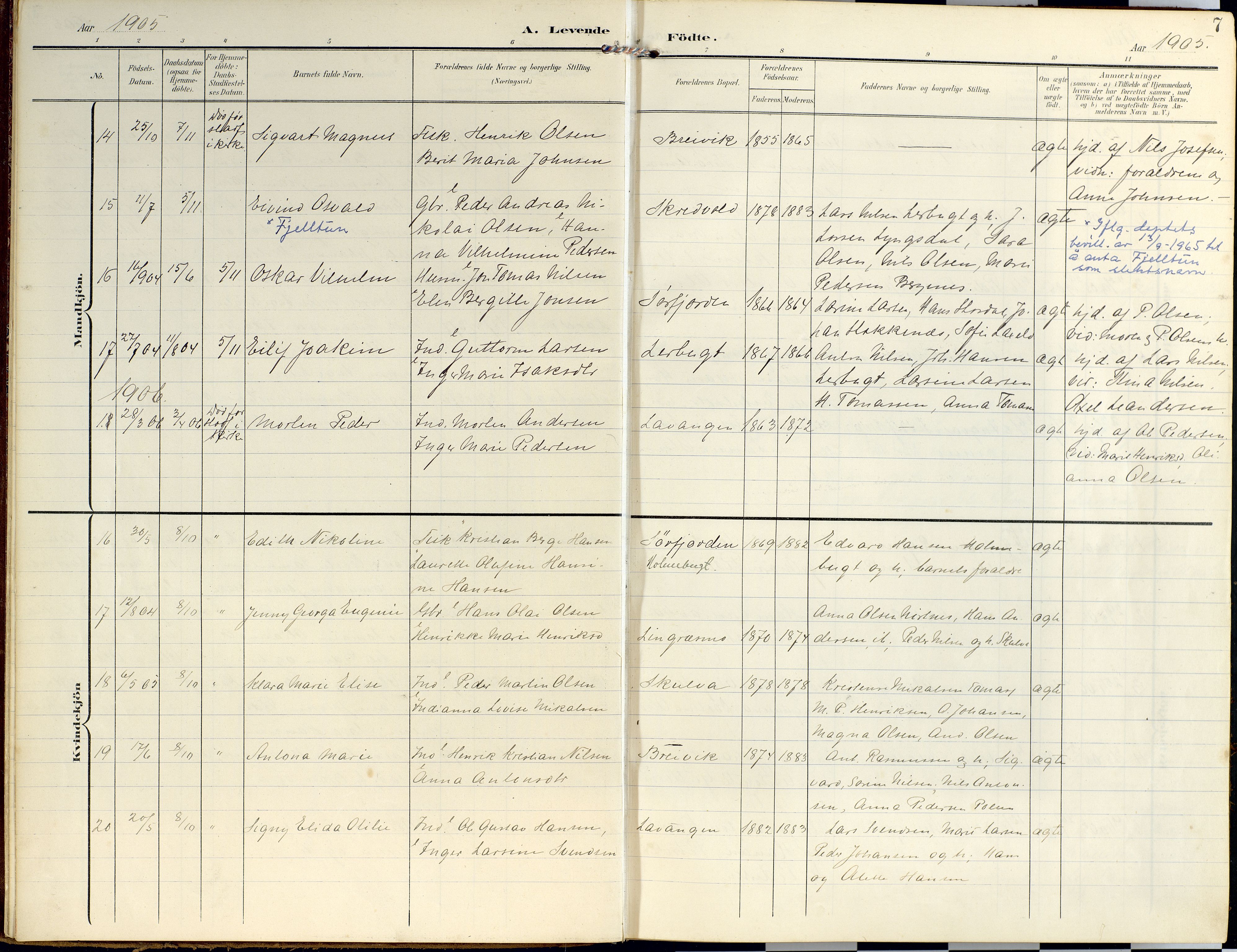 Lyngen sokneprestembete, SATØ/S-1289/H/He/Hea/L0014kirke: Parish register (official) no. 14, 1905-1920, p. 7