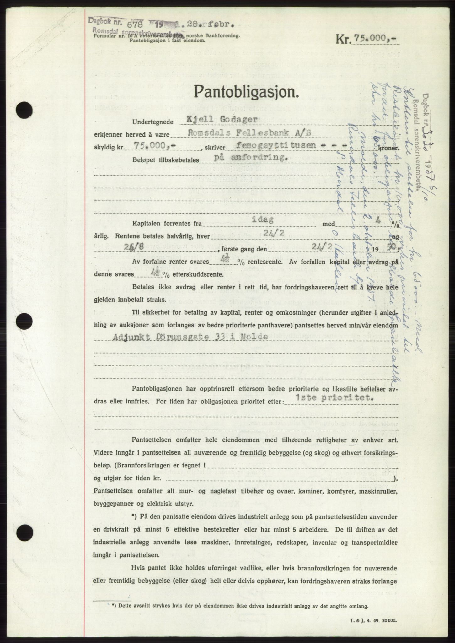 Romsdal sorenskriveri, AV/SAT-A-4149/1/2/2C: Mortgage book no. B5, 1949-1950, Diary no: : 678/1950