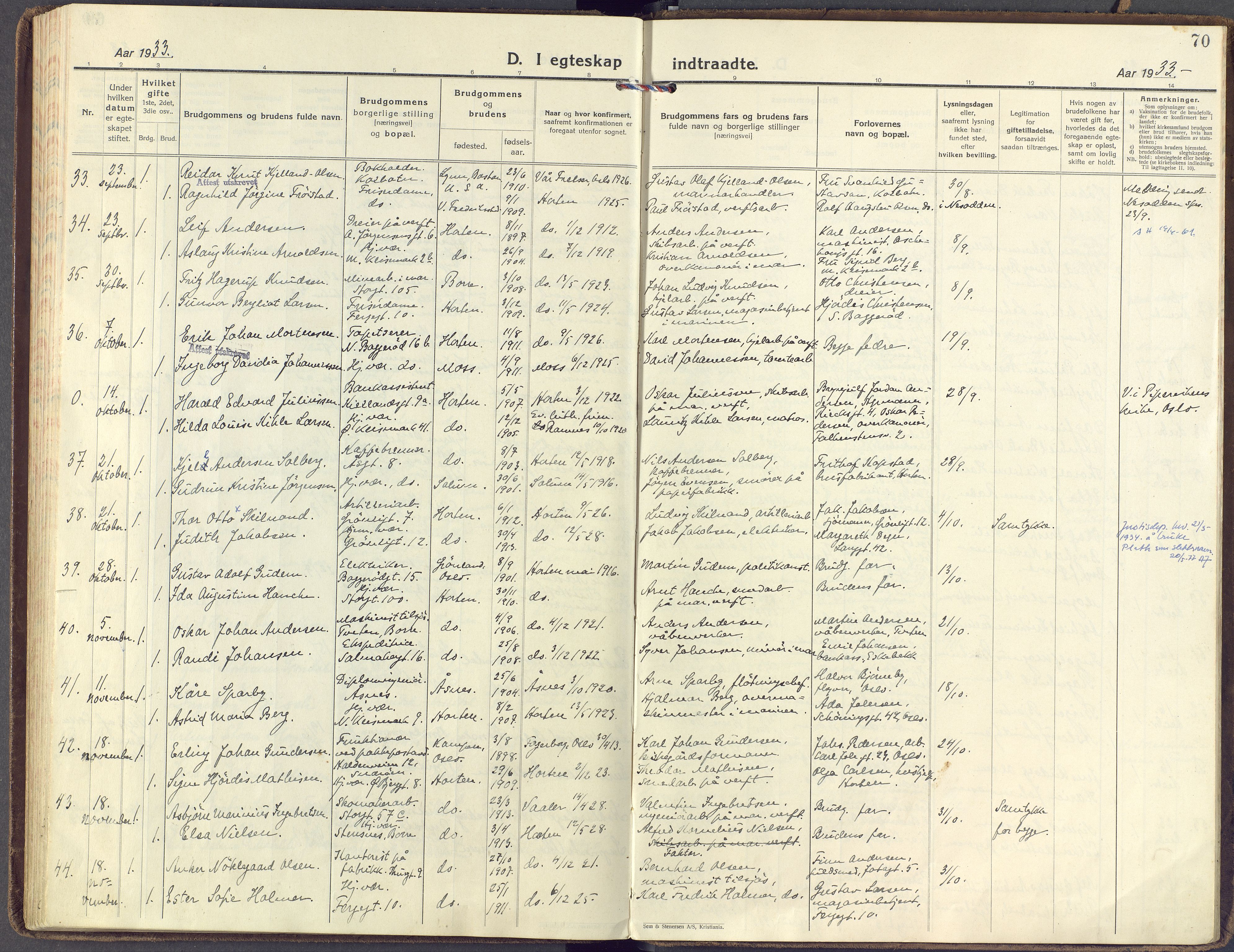 Horten kirkebøker, SAKO/A-348/F/Fa/L0009: Parish register (official) no. 9, 1925-1936, p. 70
