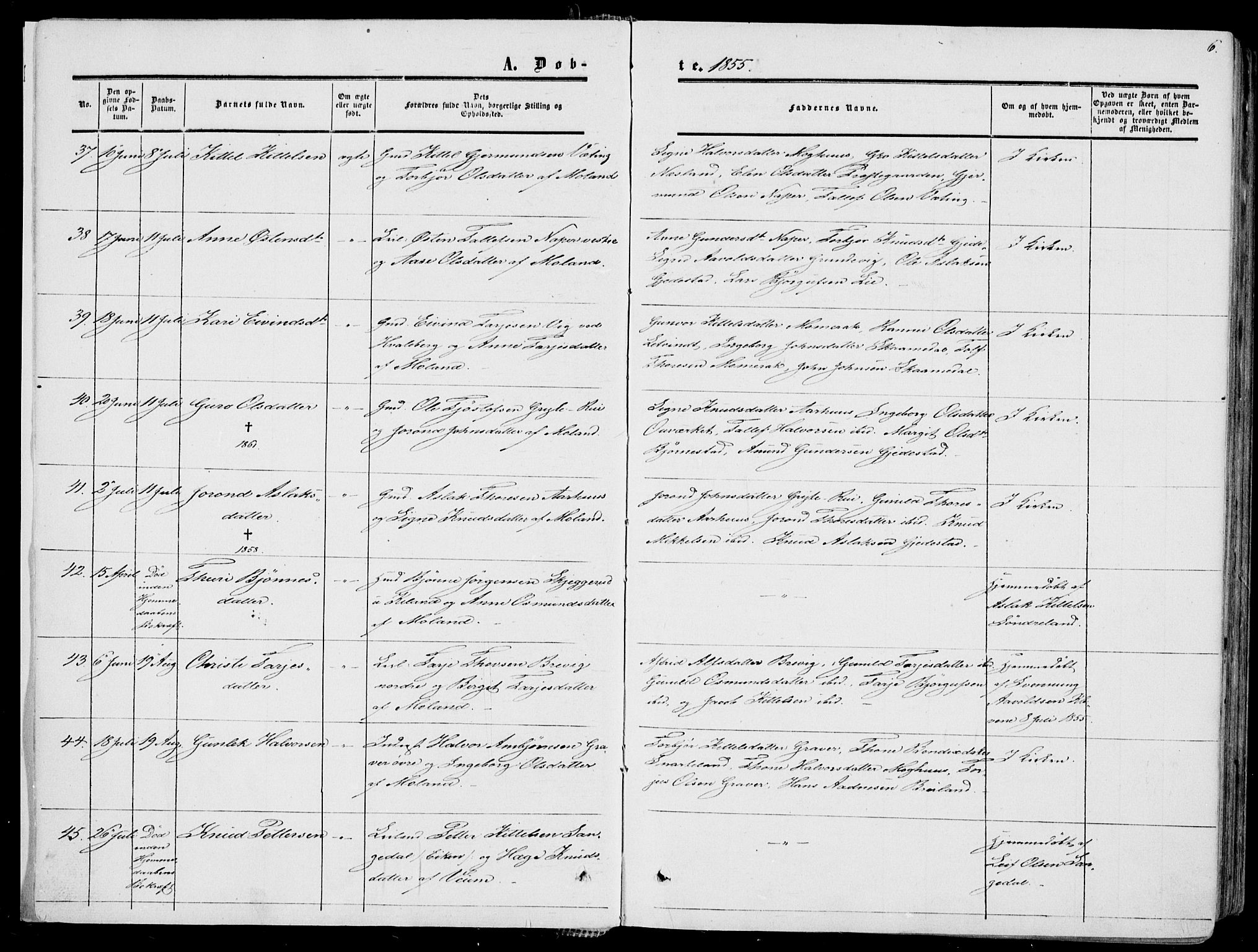 Fyresdal kirkebøker, AV/SAKO-A-263/F/Fa/L0005: Parish register (official) no. I 5, 1855-1871, p. 6