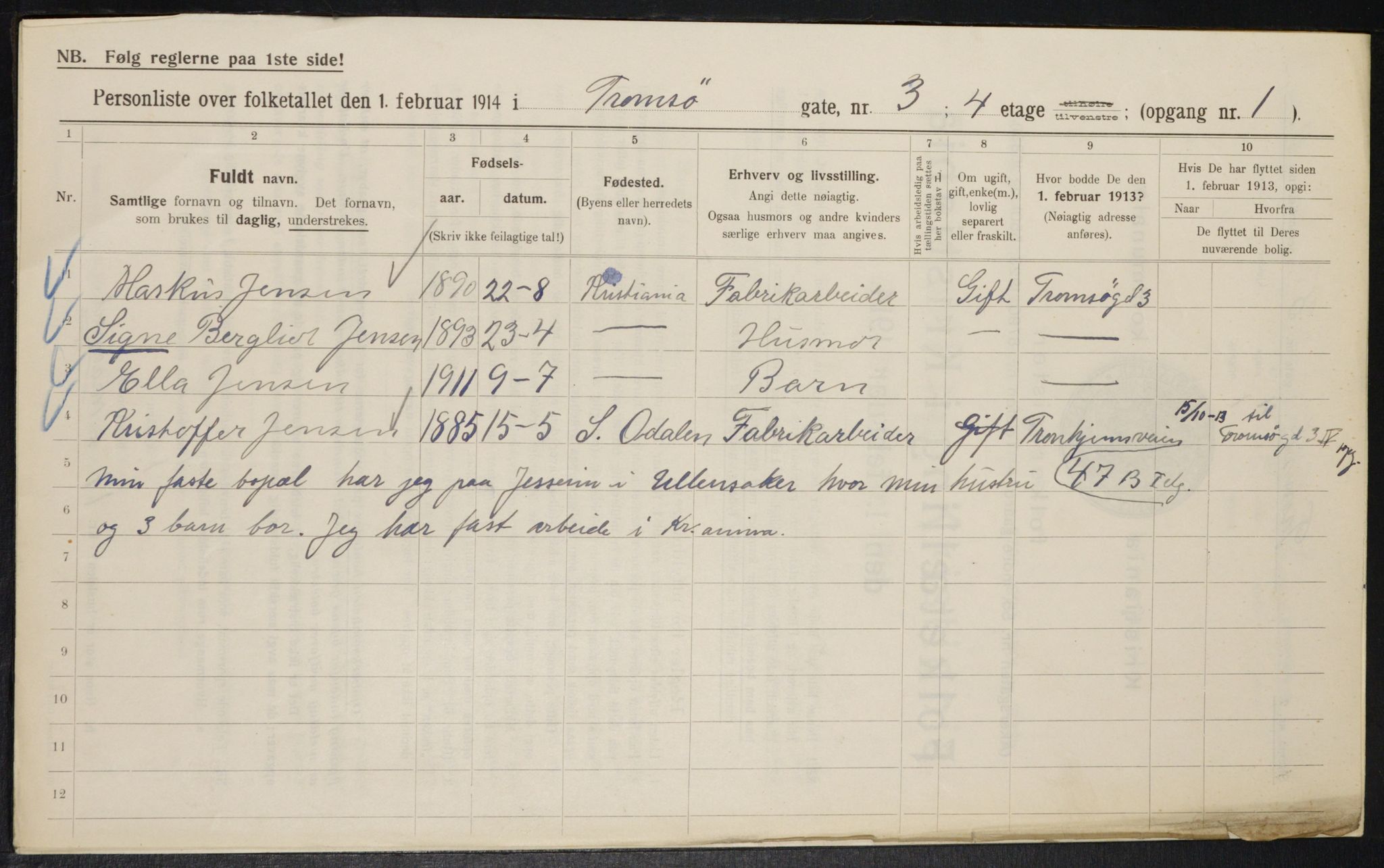 OBA, Municipal Census 1914 for Kristiania, 1914, p. 116418