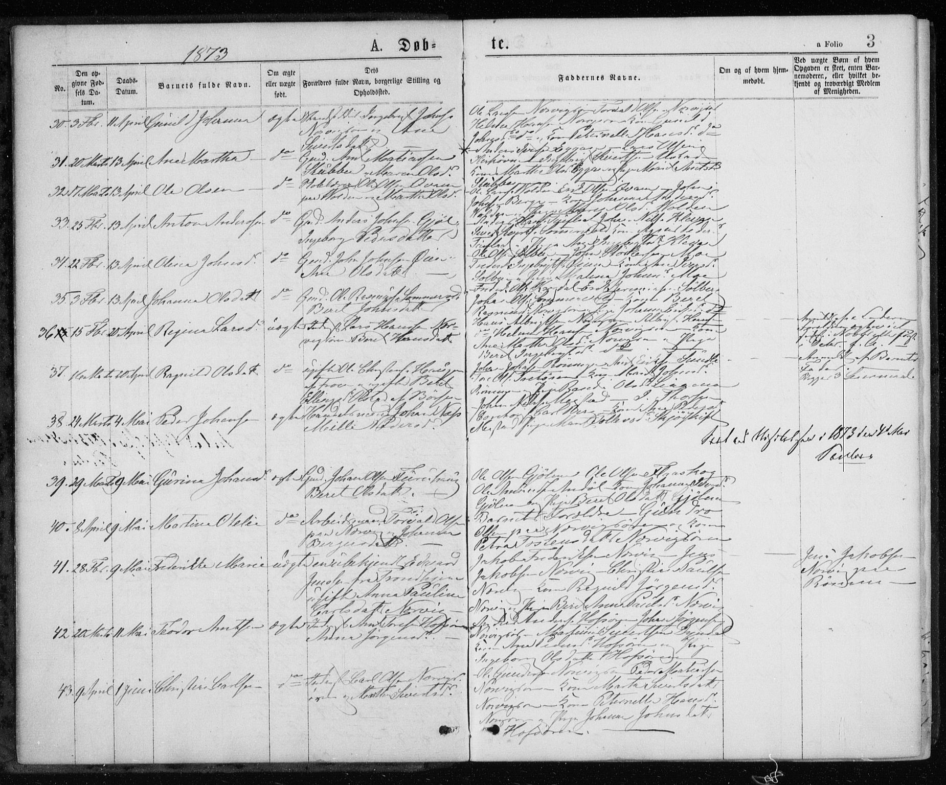 Ministerialprotokoller, klokkerbøker og fødselsregistre - Sør-Trøndelag, SAT/A-1456/668/L0817: Parish register (copy) no. 668C06, 1873-1884, p. 3