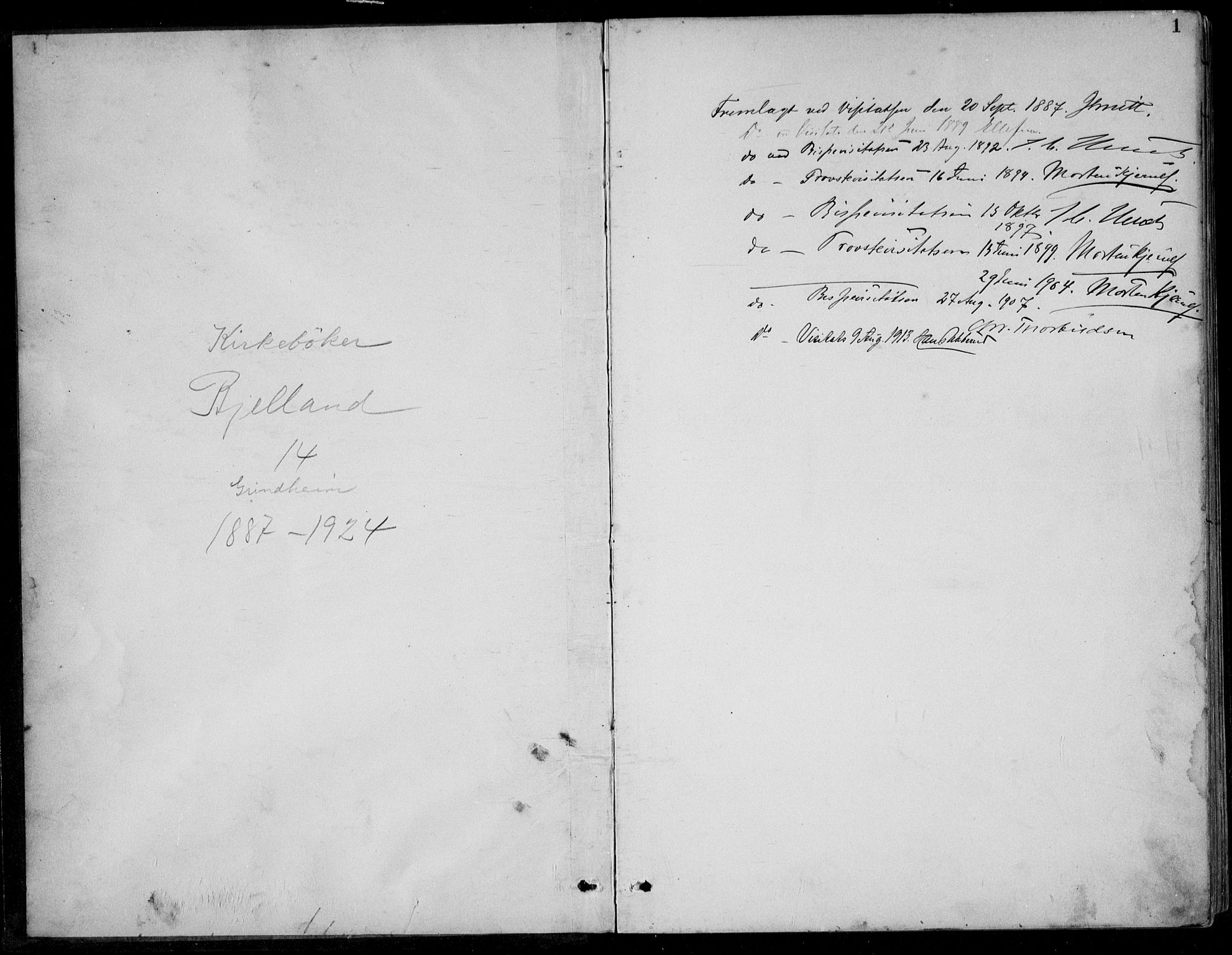 Bjelland sokneprestkontor, SAK/1111-0005/F/Fb/Fbc/L0003: Parish register (copy) no. B 3, 1887-1924, p. 1