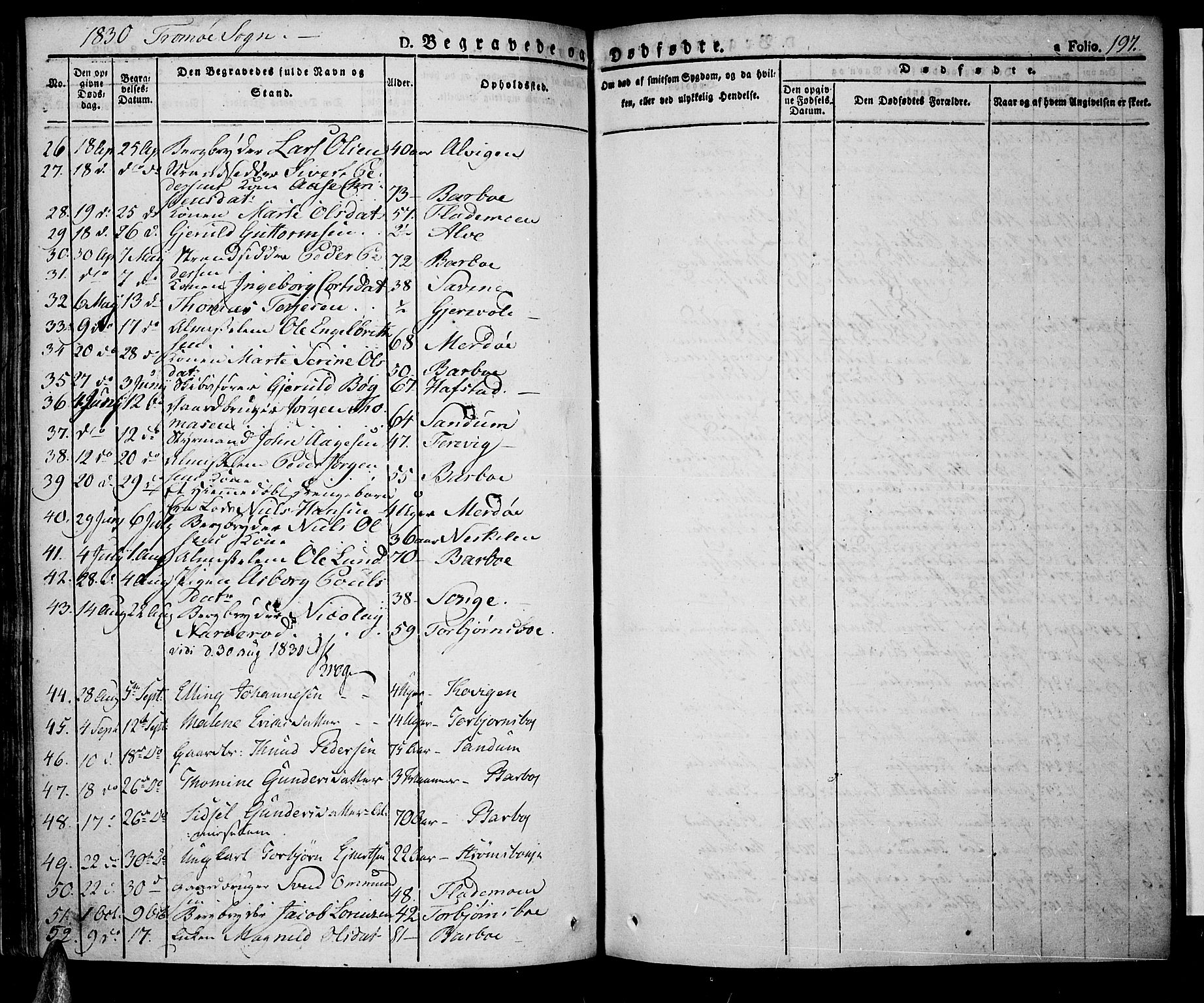 Tromøy sokneprestkontor, SAK/1111-0041/F/Fa/L0003: Parish register (official) no. A 3, 1825-1837, p. 197