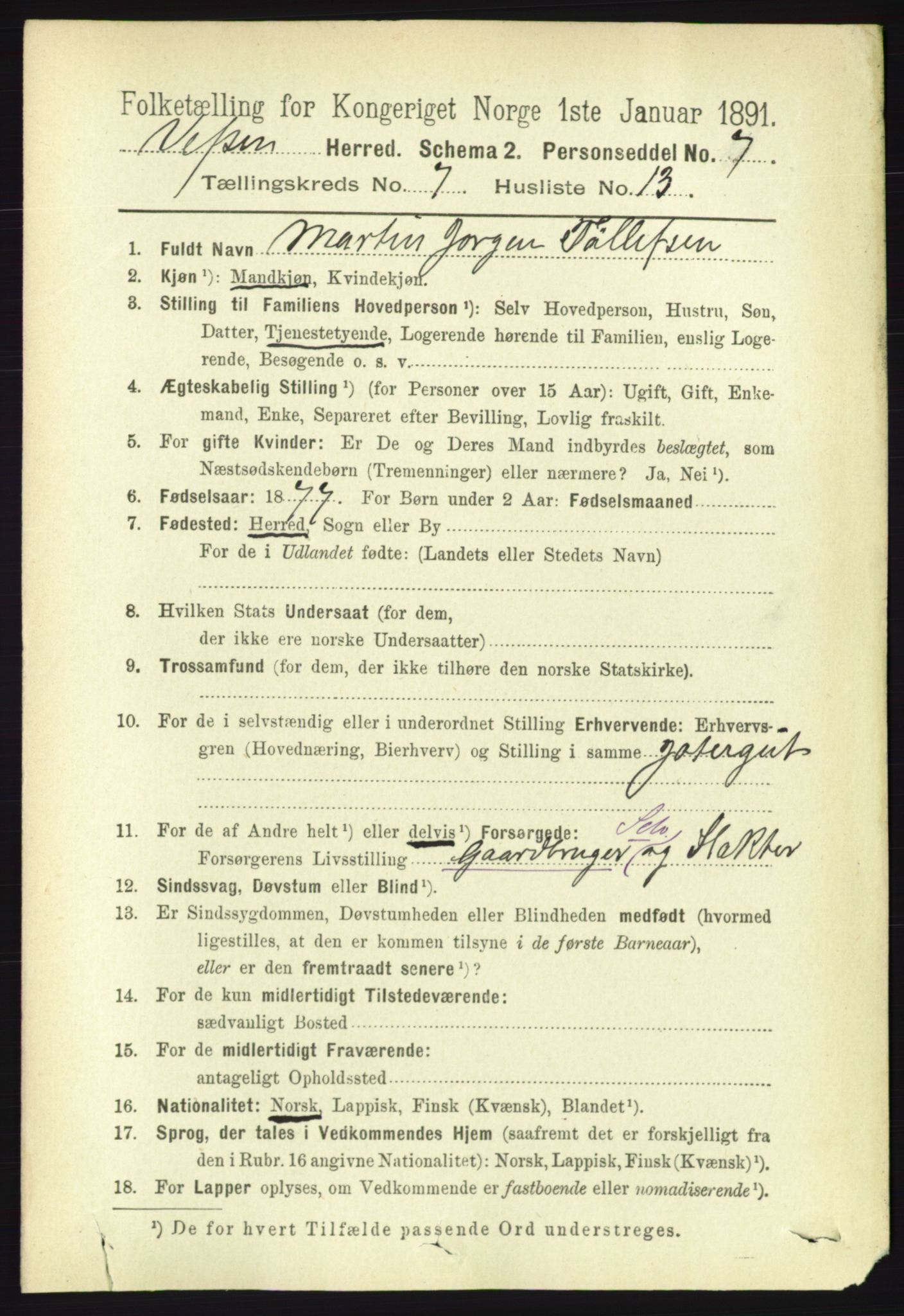 RA, 1891 census for 1824 Vefsn, 1891, p. 3766