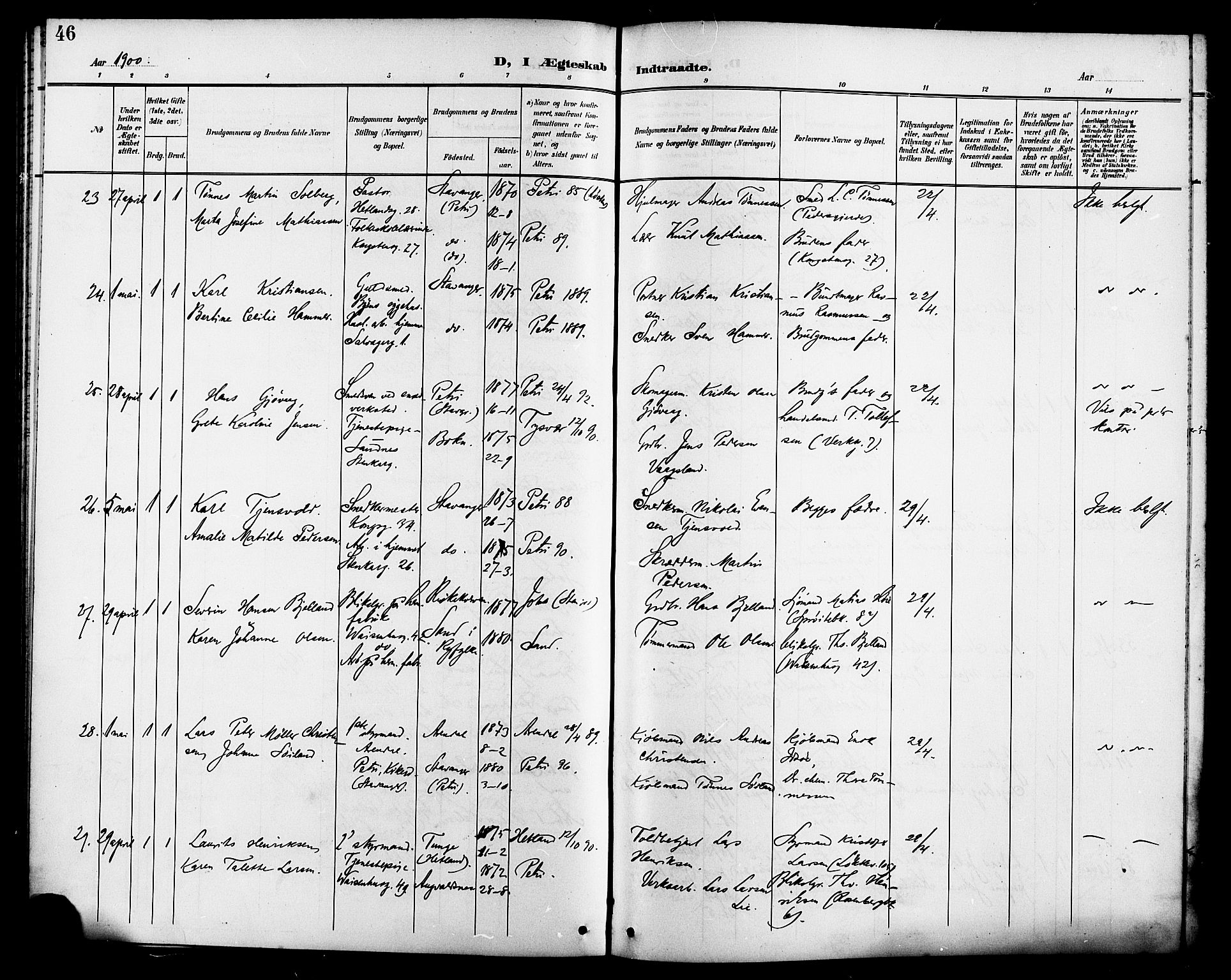 St. Petri sokneprestkontor, AV/SAST-A-101813/001/30/30BB/L0007: Parish register (copy) no. B 7, 1895-1902, p. 46