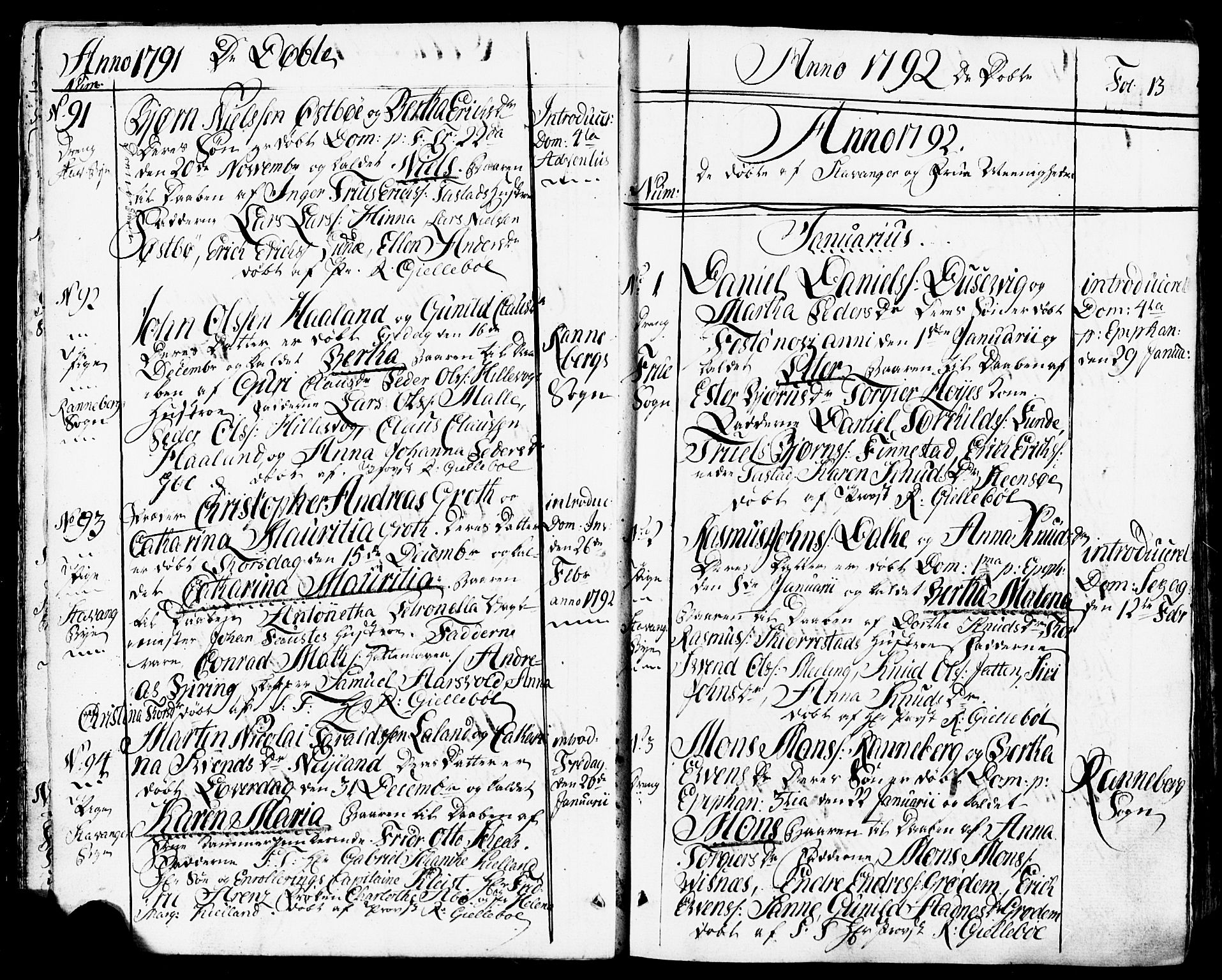 Domkirken sokneprestkontor, SAST/A-101812/001/30/30BB/L0007: Parish register (copy) no. B 7, 1791-1813, p. 13