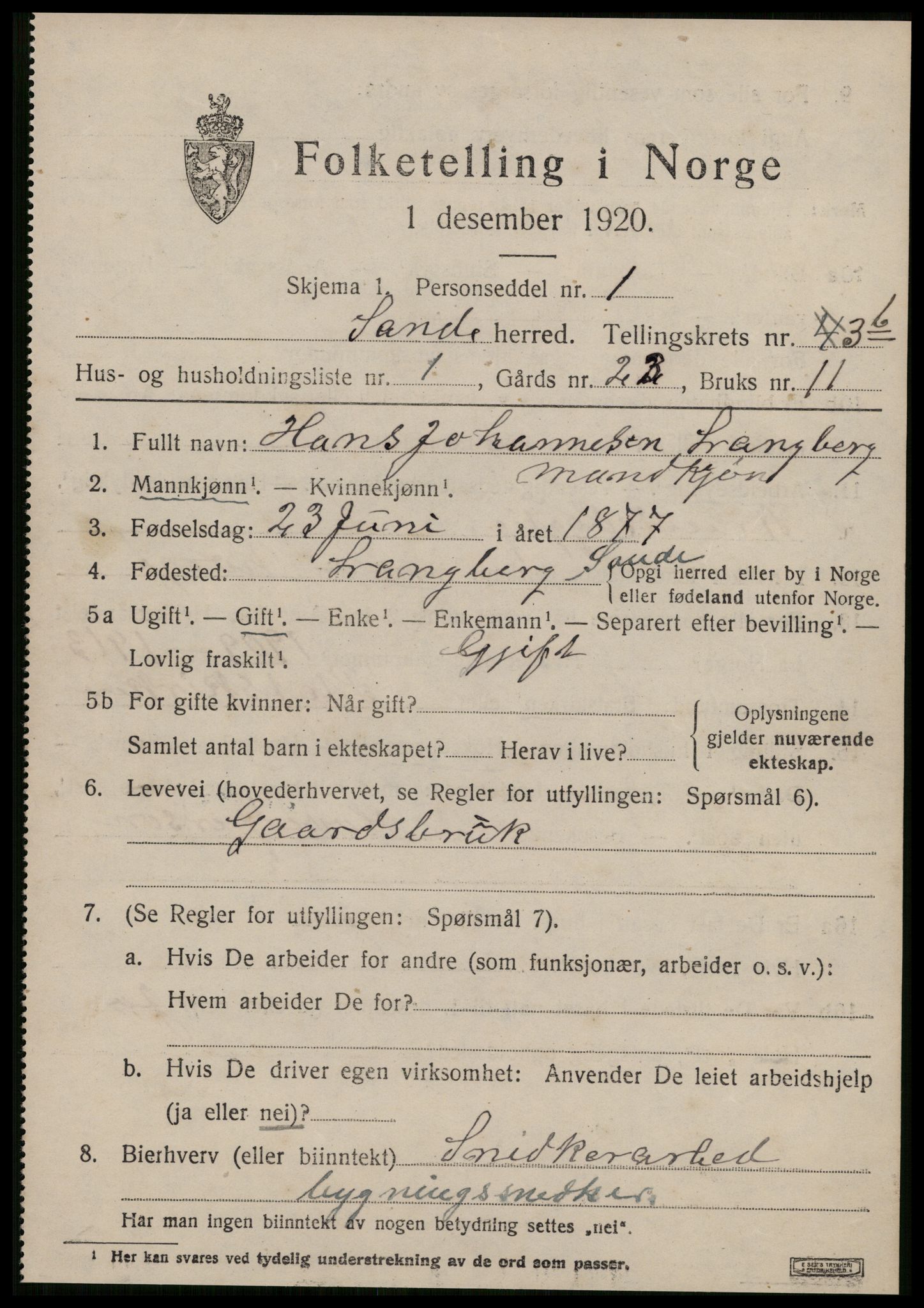 SAT, 1920 census for Sande (MR), 1920, p. 2700