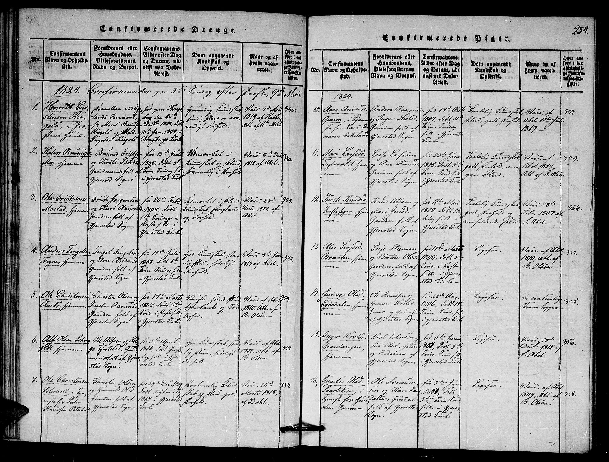 Gjerstad sokneprestkontor, AV/SAK-1111-0014/F/Fa/Faa/L0004: Parish register (official) no. A 4, 1816-1829, p. 254