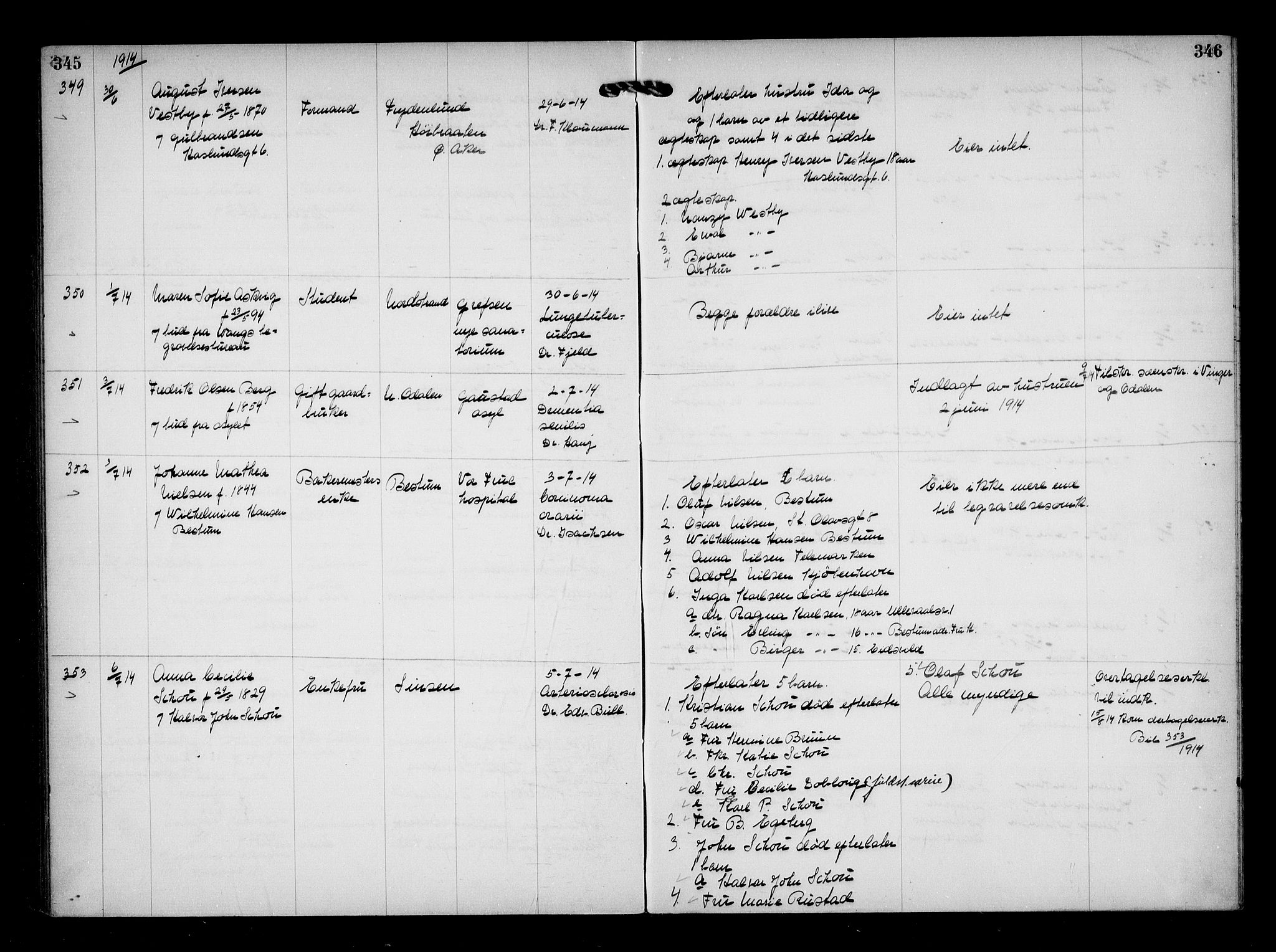 Aker kriminaldommer, skifte- og auksjonsforvalterembete, AV/SAO-A-10452/H/Hb/Hba/Hbaa/L0003: Dødsfallsprotokoll, 1912-1914, p. 345-346