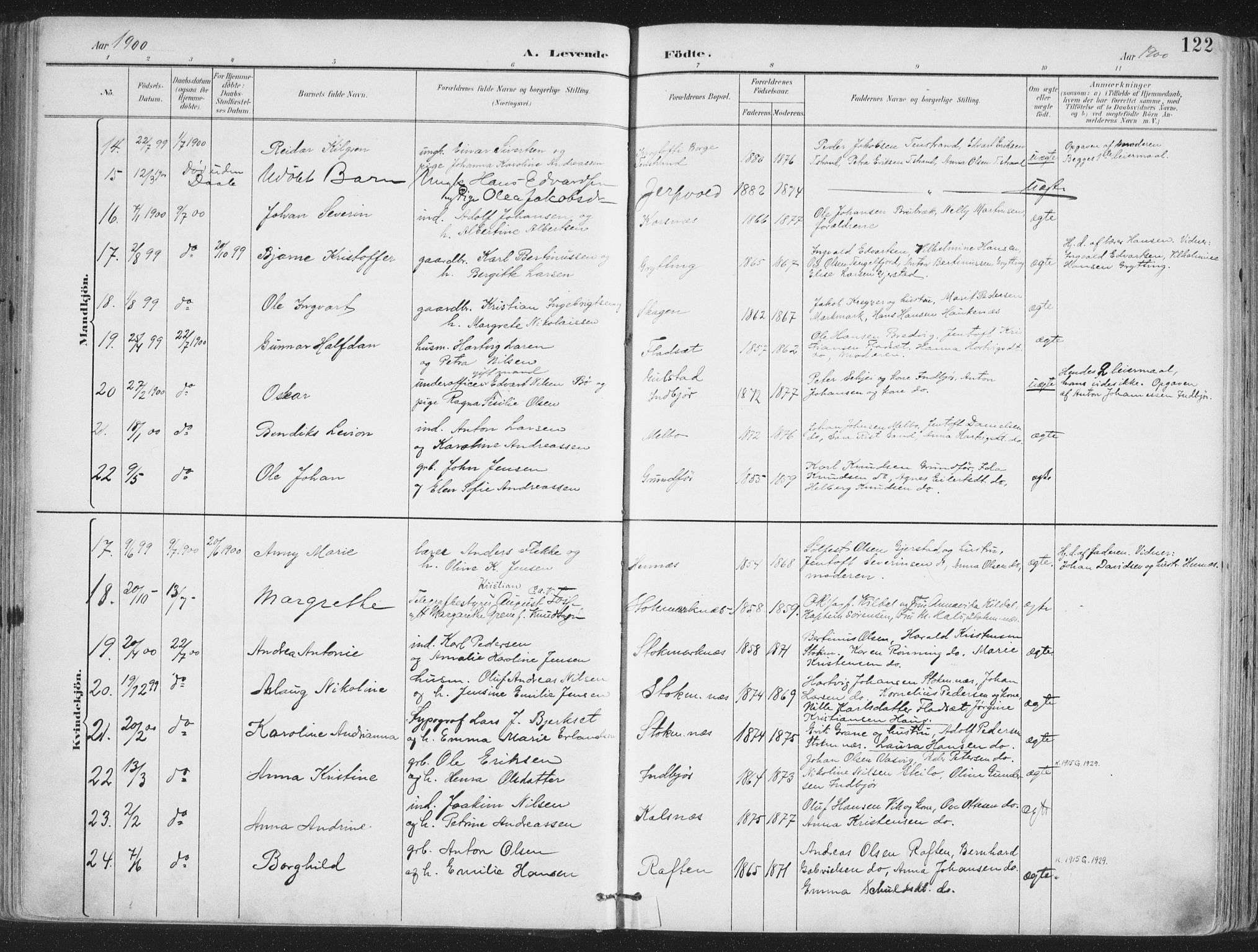 Ministerialprotokoller, klokkerbøker og fødselsregistre - Nordland, SAT/A-1459/888/L1246: Parish register (official) no. 888A12, 1891-1903, p. 122